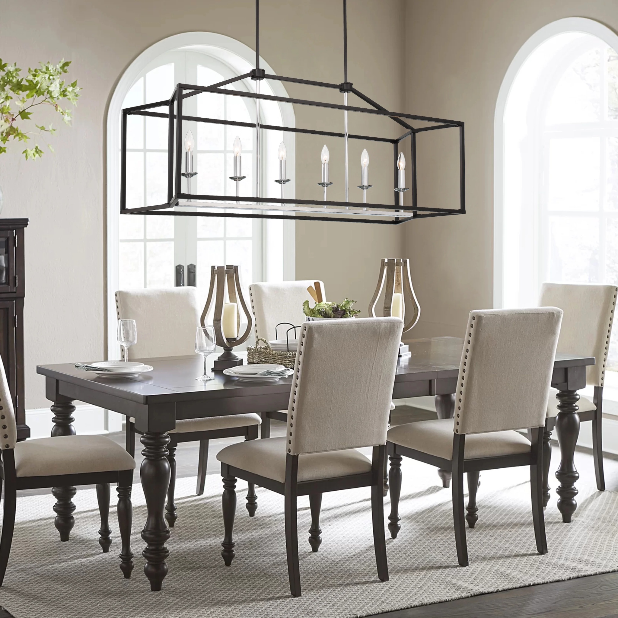Vanity Art 6 Lights Kitchen Island Linear Pendant Chandelier | Modern Hanging Lighting Farmhouse Light Fixtures for Over Dining Table Kitchen Living Room 15056-BK-CH - Image 9