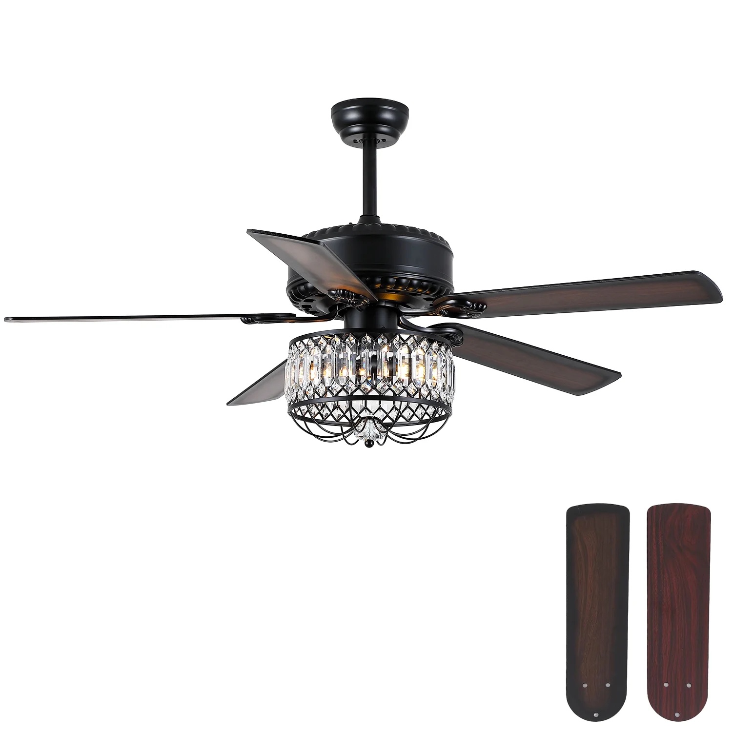 Kviflon 52" Farmhouse Ceiling Fan with Lights & Remote, Crystal Chandelier, Wood Blades, Quiet Motor, 6-Speed, Timer, Modern Lighting for Living Room, Bedroom, Dining Room, Chrome Finish - Image 19