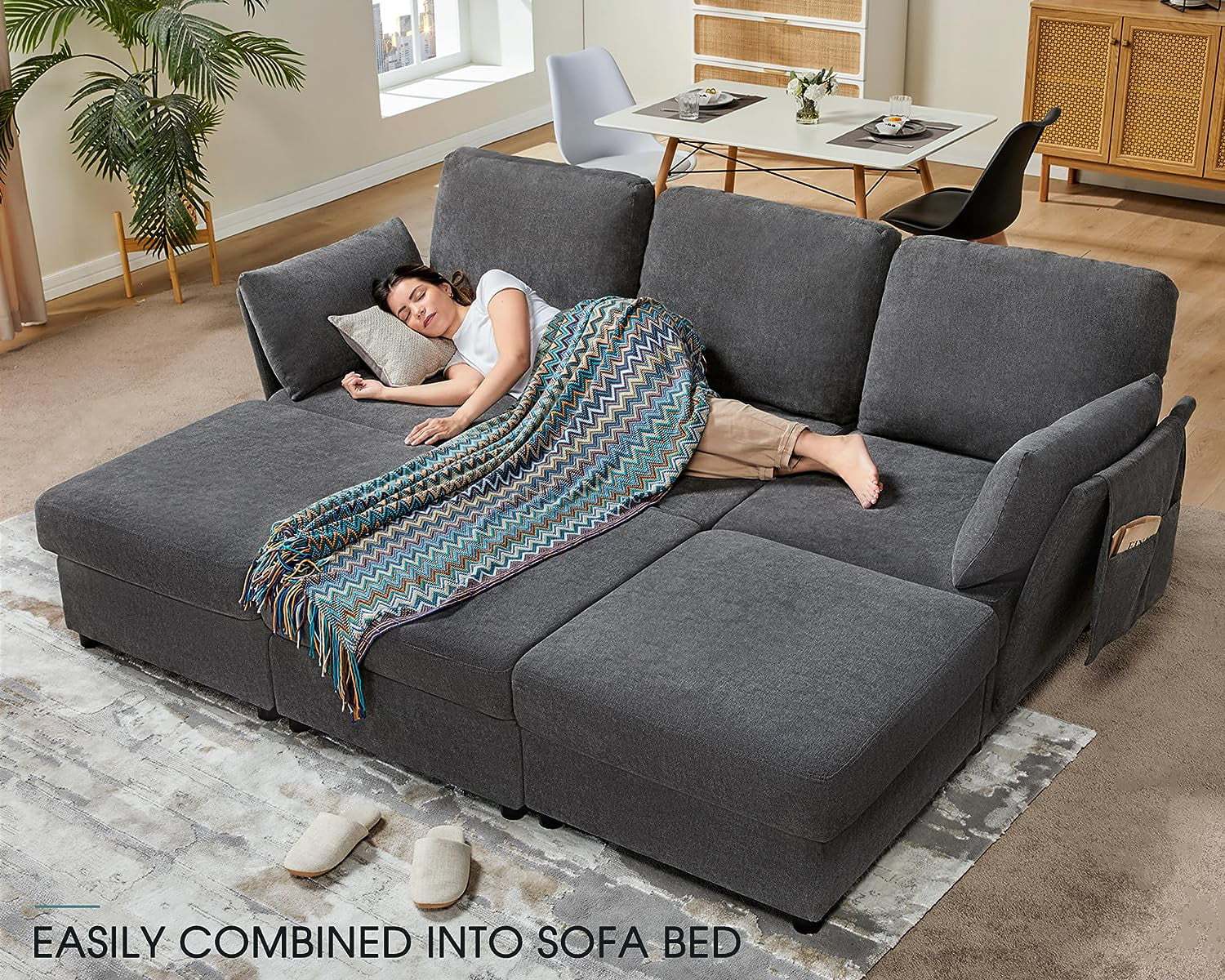 Amerlife 131 Inches Modular Sectional Sofa, Oversized Sectional Sofa with Storage, Ottomans, 6 Seats U Shaped Couch with Chaise- Chenille Gray - Image 5