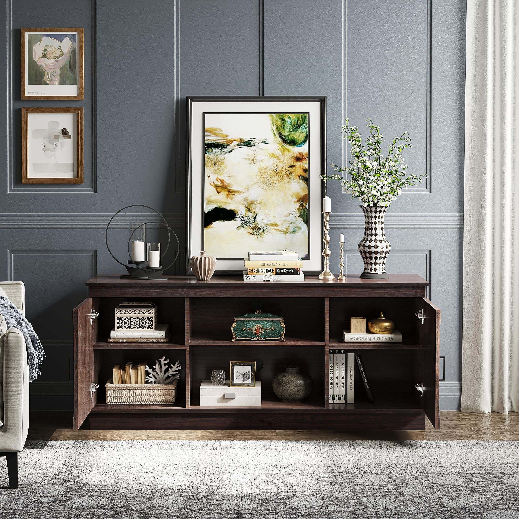 DEXTRUS Farmhouse Storage Cabinet, Buffet Sideboard with Barn Door for Dinning Living Room, Espresso - Image 3