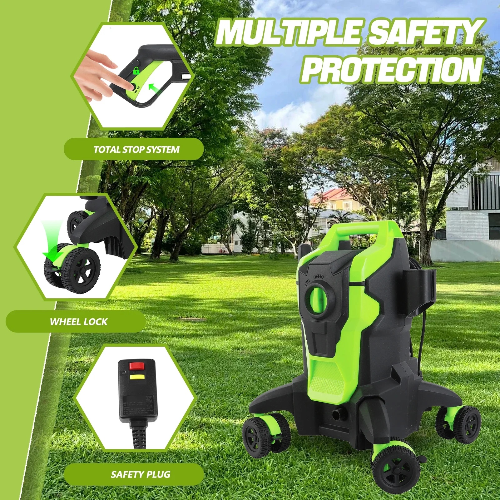 Electric Pressure Washer, 4000PSI Max. 2.8 GPM Power Washer w/ 32 ft Hose and 32 ft Power Cord, 4 Quick Connect Nozzles, 4 Wheels, Foam Cannon, Suitable For Clean Cars, Patios, Driveways - Image 4