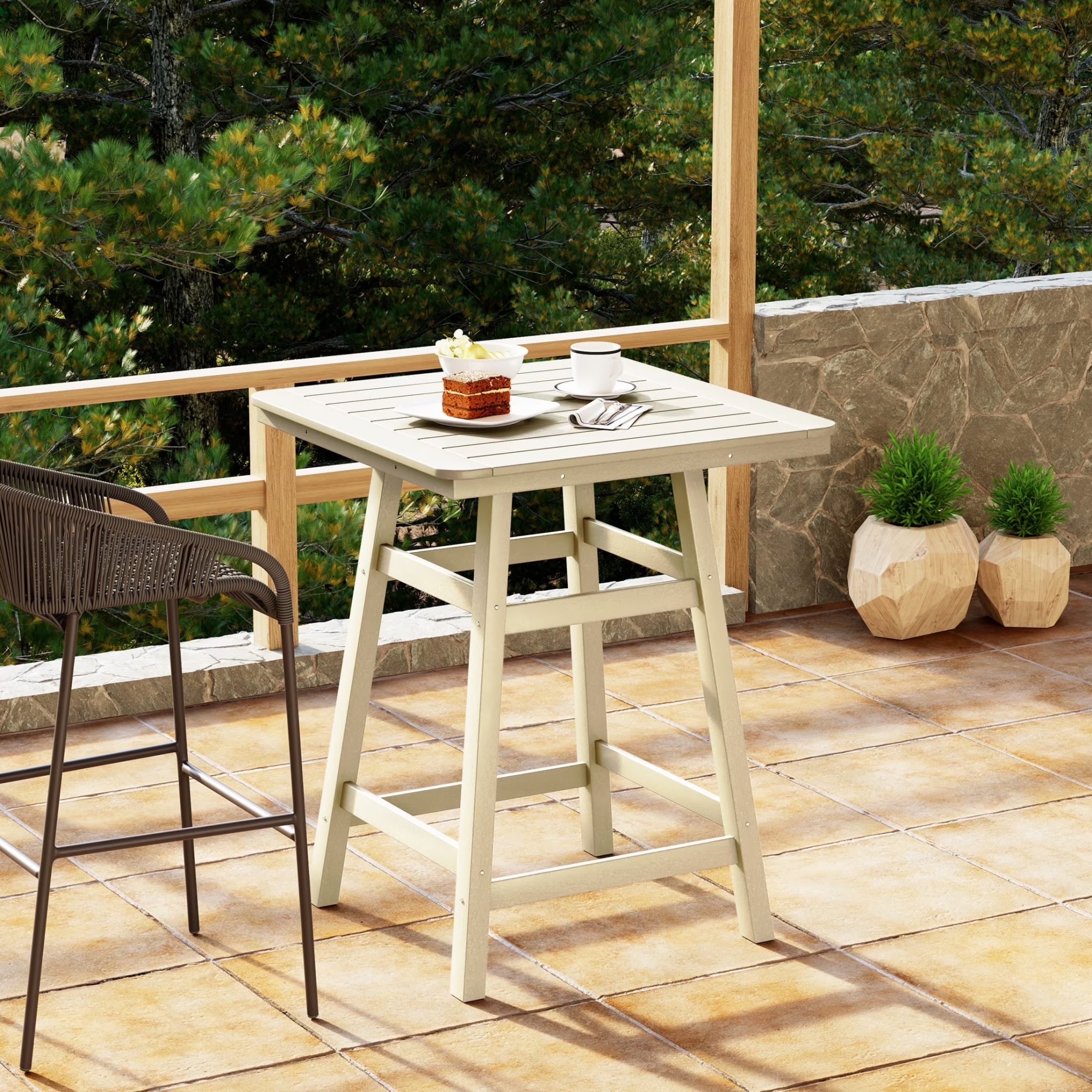 WestinTrends Outdoor 37" Counter Height HDPE Patio Square Bar Table, Dark Brown - Image 3