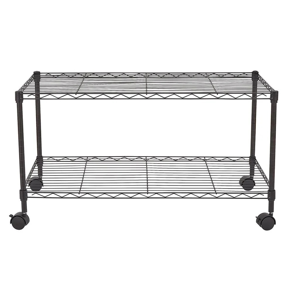 Zimtown 2-Tier Adjustable Rolling Cart, 35"W x 17.7"D x 19"H Garage Shelving Unit Storage Rack, Black - Image 6