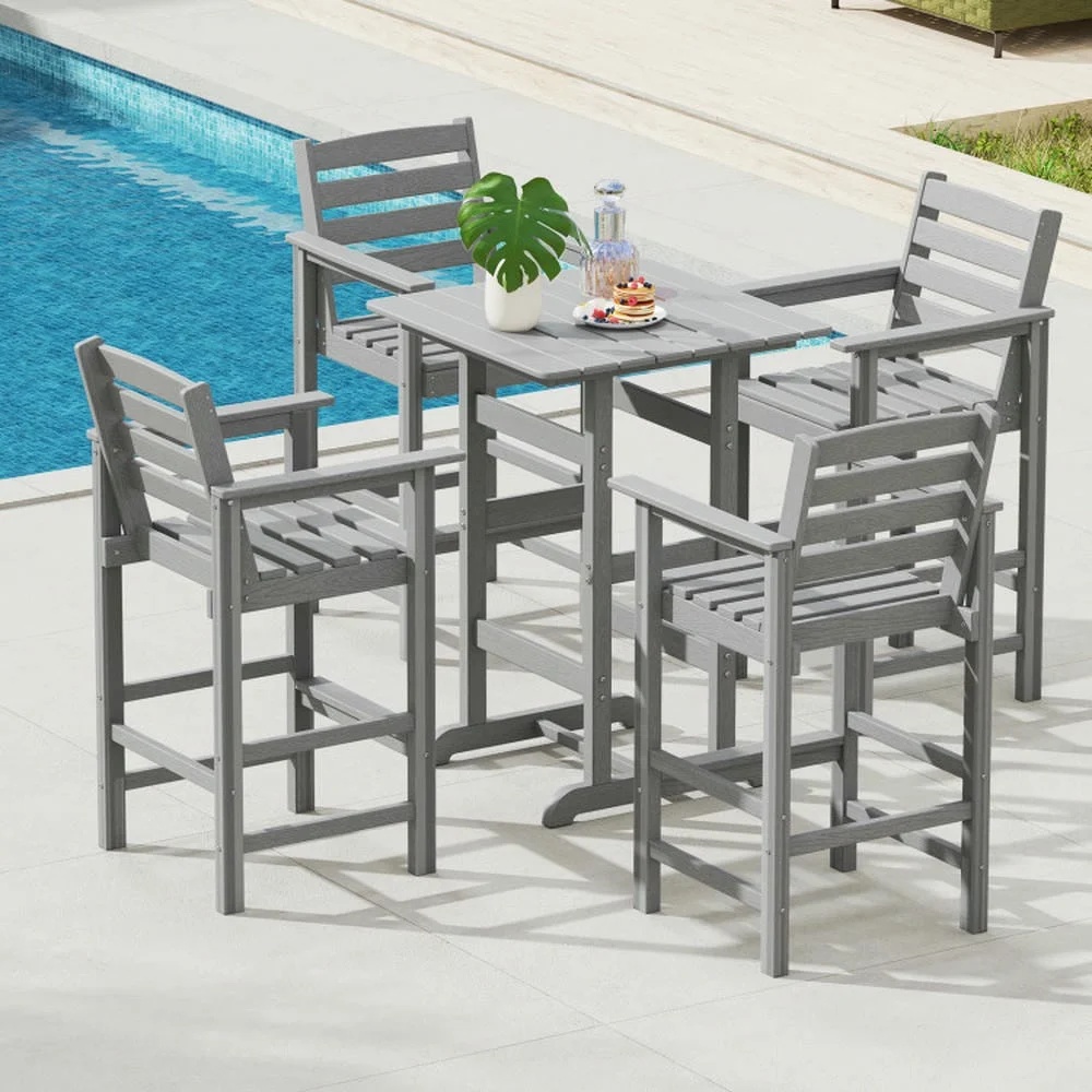 GVN Outdoor Eating Tables,Patio Table,30 Inch Square Bar Table Dining Table with Slatted Tabletop for Poolside-Navy - Image 14