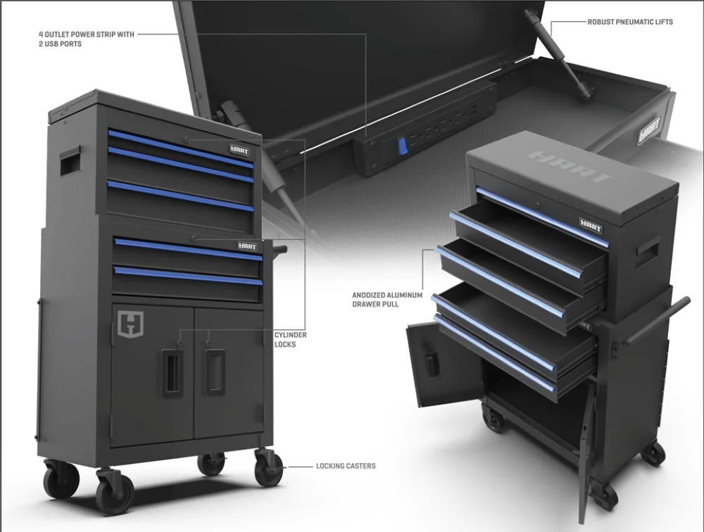 Hart 24-inch Steel Tool Chest Combo with Built-In Power Strip, 400 lb Capacity - Image 6