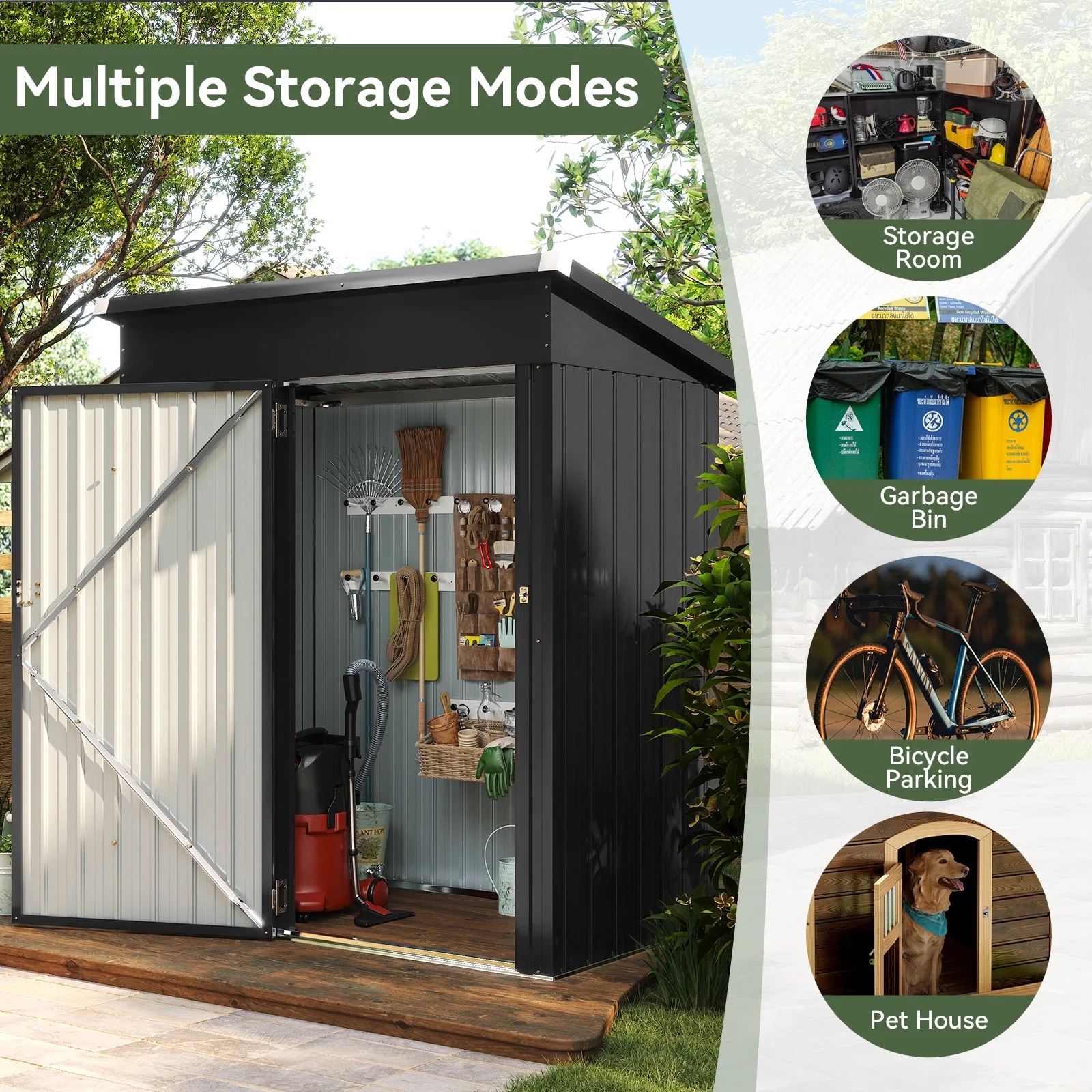 Aoxun 6' x 4' Storage Shed Lean to Storage Shed, Outdoor Metal Wall Side Storage Sheds, Outdoor Storage Cabinet for Patio, Garden, Lawn (Brown) - Image 57