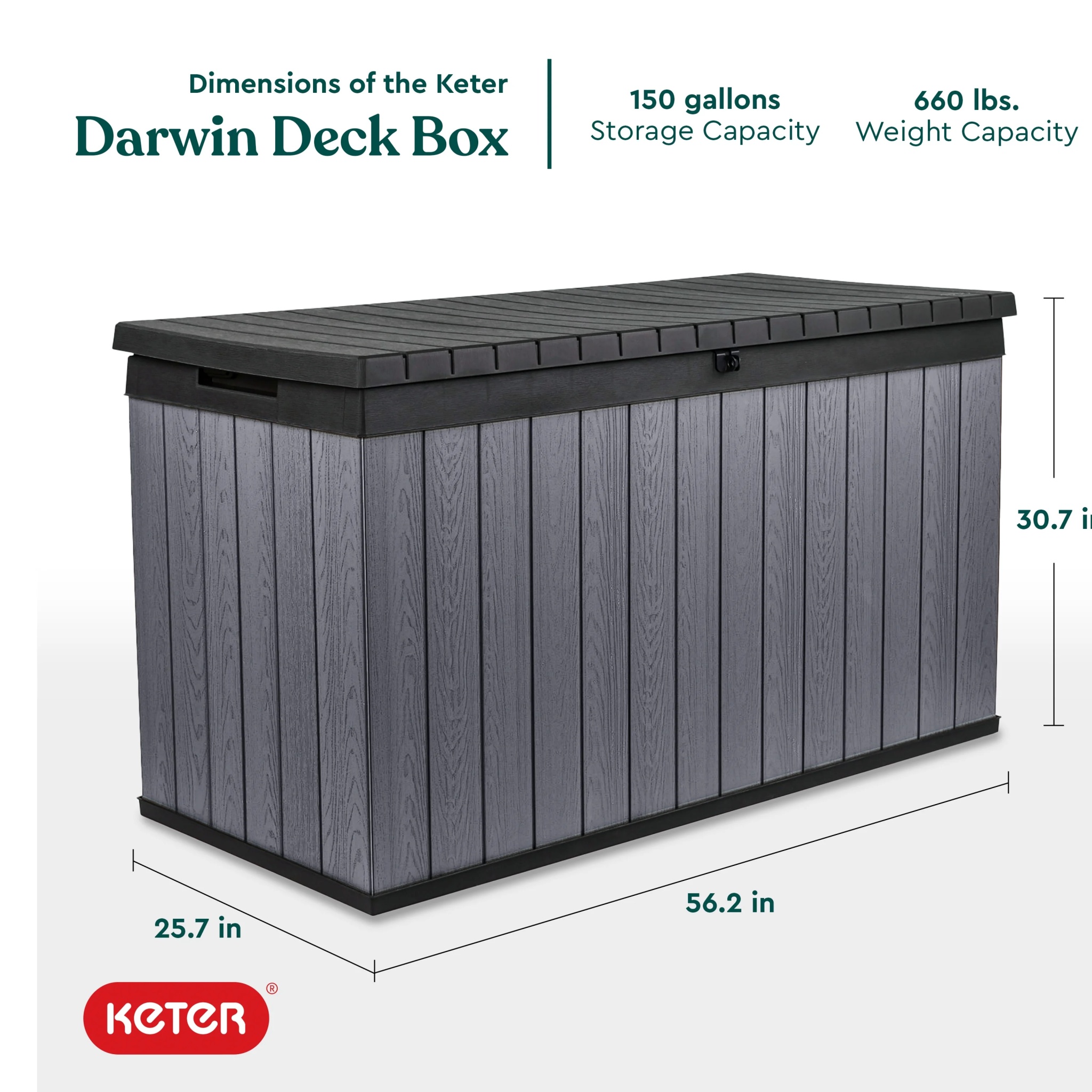 Keter Darwin 100 Gallon Large Resin Deck Box for Patio Outdoor Storage, Grey - Image 13