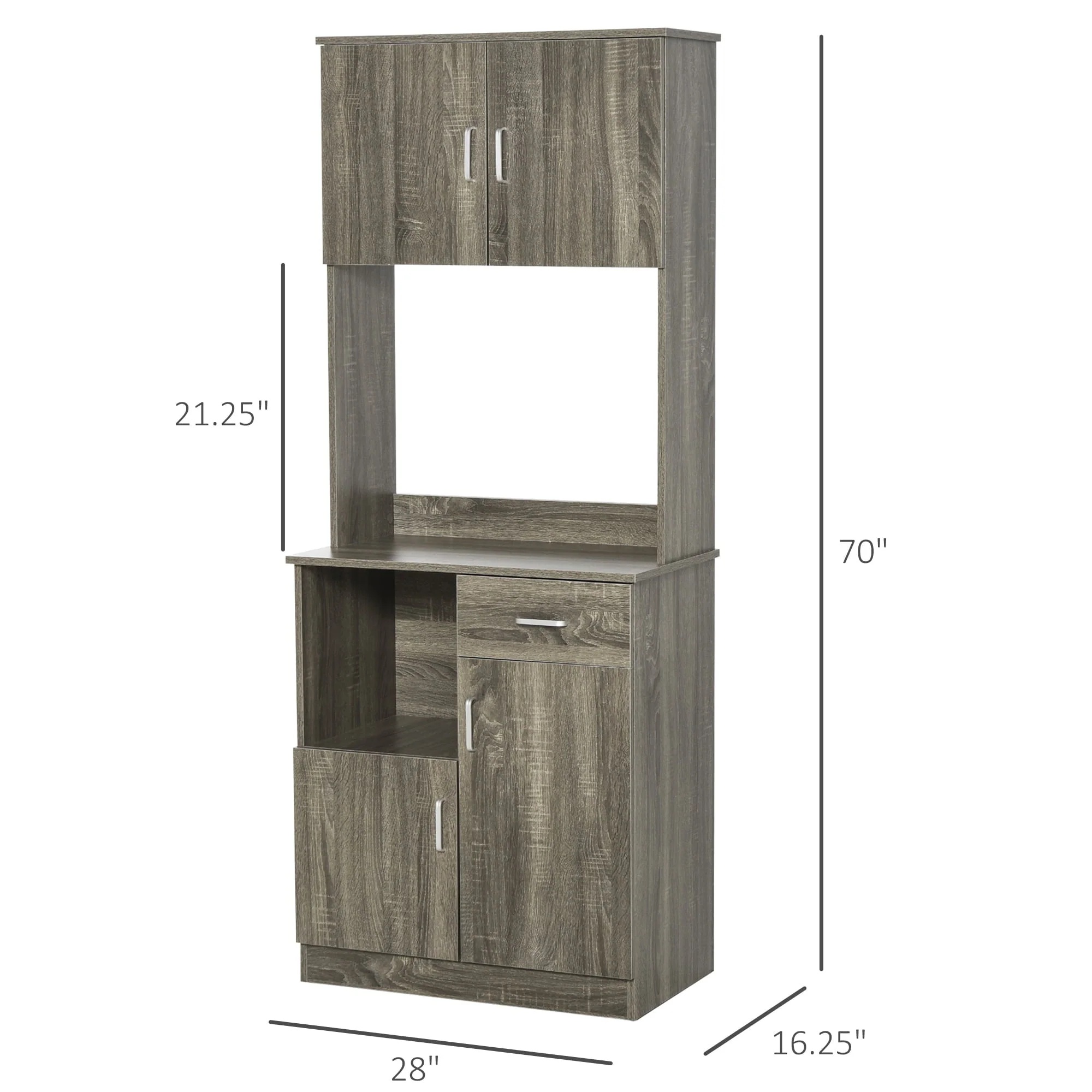 HOMCOM Kitchen Pantry Storage Cabinet with Microwave Stand, Buffet with Hutch, Door Cupboards, Drawer and Adjustable Shelves, Gray - Image 9
