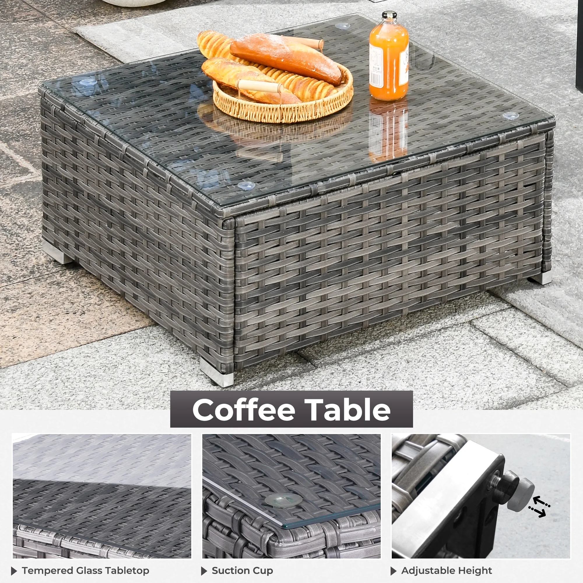 Ovios 11 Pieces Patio Fire Pit Set Outdoor Wicker Sectional Sofa Conversation Set with Swivel Rocking Chairs and Side Table,Dark Gray - Image 11