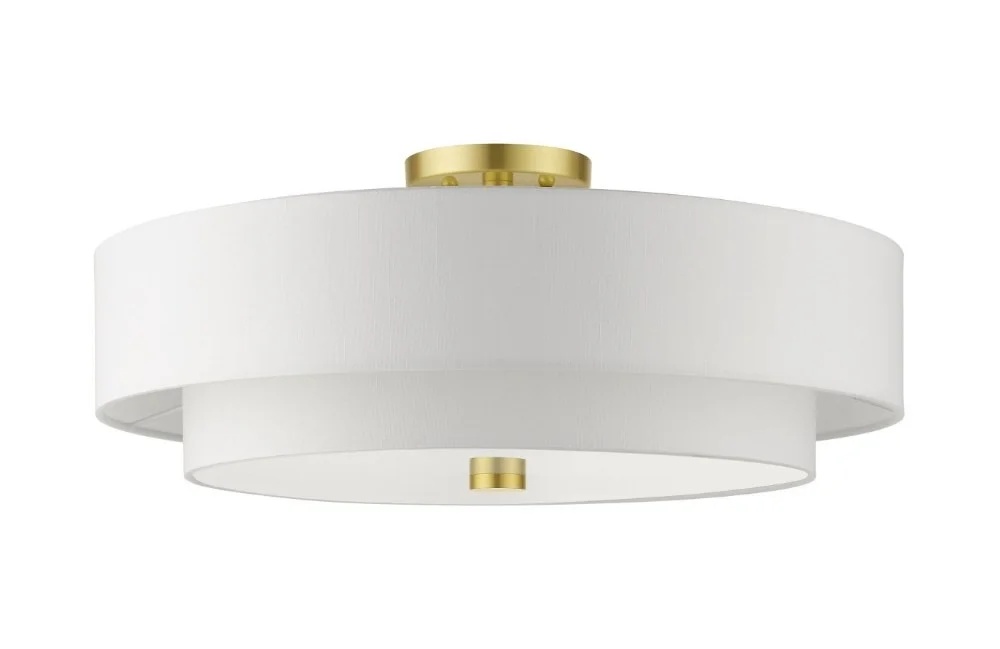 Livex Lighting Meridian 9.5" 5-Light Metal & Fabric Semi Flush in Satin Brass - Image 2