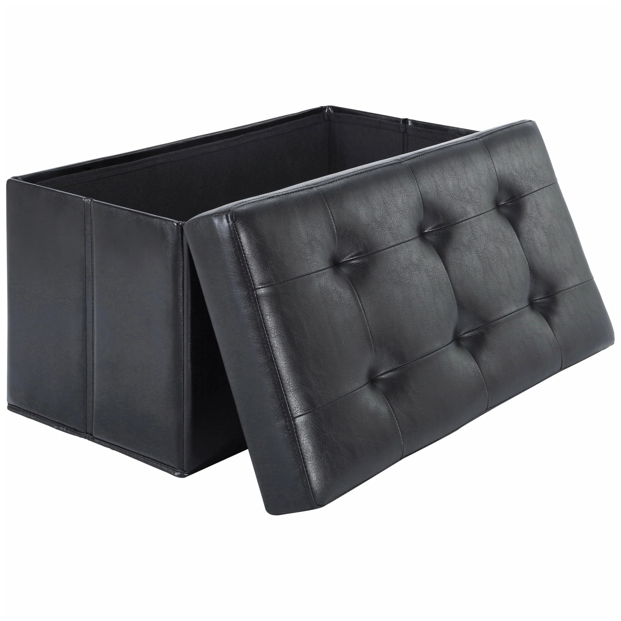 Mainstays 30-inch Collapsible Storage Ottoman, Quilted Black Faux Leather - Image 4