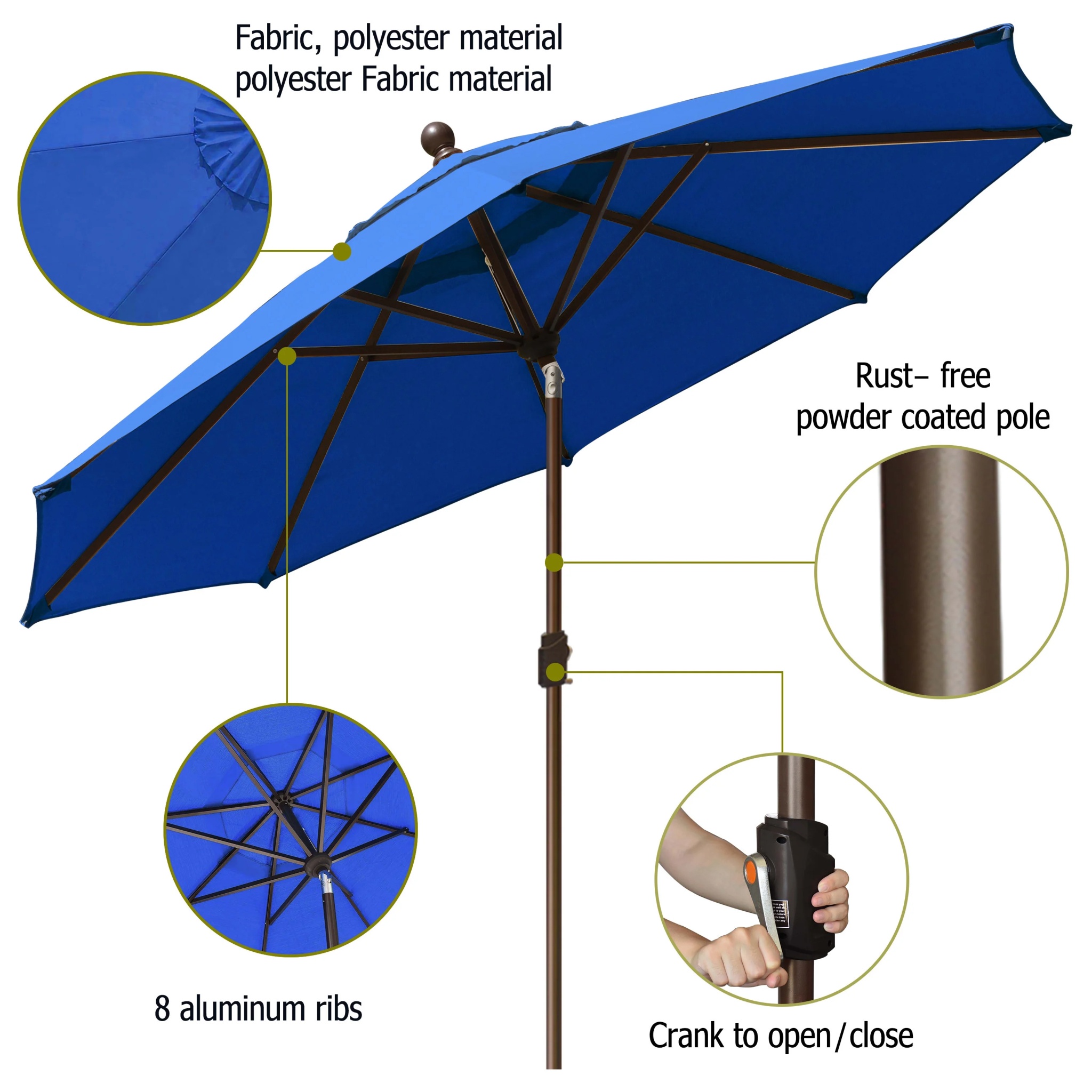 EliteShade 9Ft Market Umbrella Patio Outdoor Table Umbrella-Teal- - Image 15