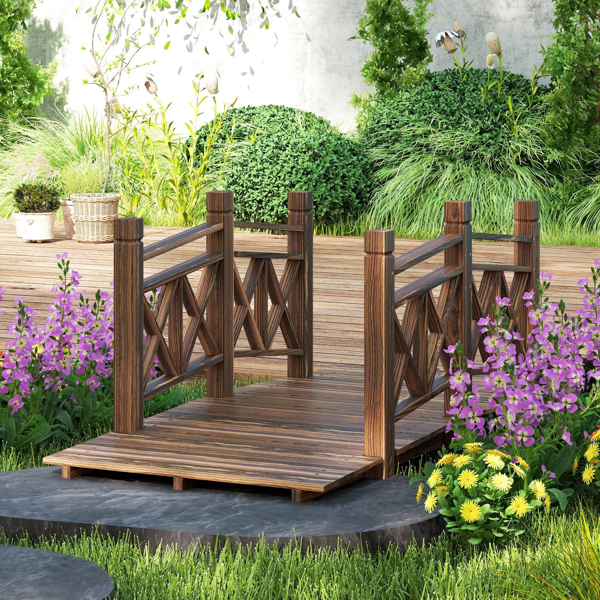 4.7ft Garden Bridge Arc Wood Footbridge Decorative Pond Bridge - Image 5
