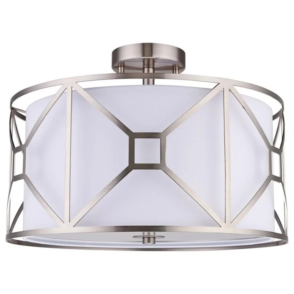 Woodbridge Lighting Regan 17" 3-Light Steel & Fabric Semi-Flush in Satin Nickel - Image 2