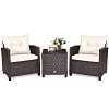 Costway 3PCS Patio Rattan Furniture Set Cushioned Conversation Set Sofa Coffee Table Red - Image 14
