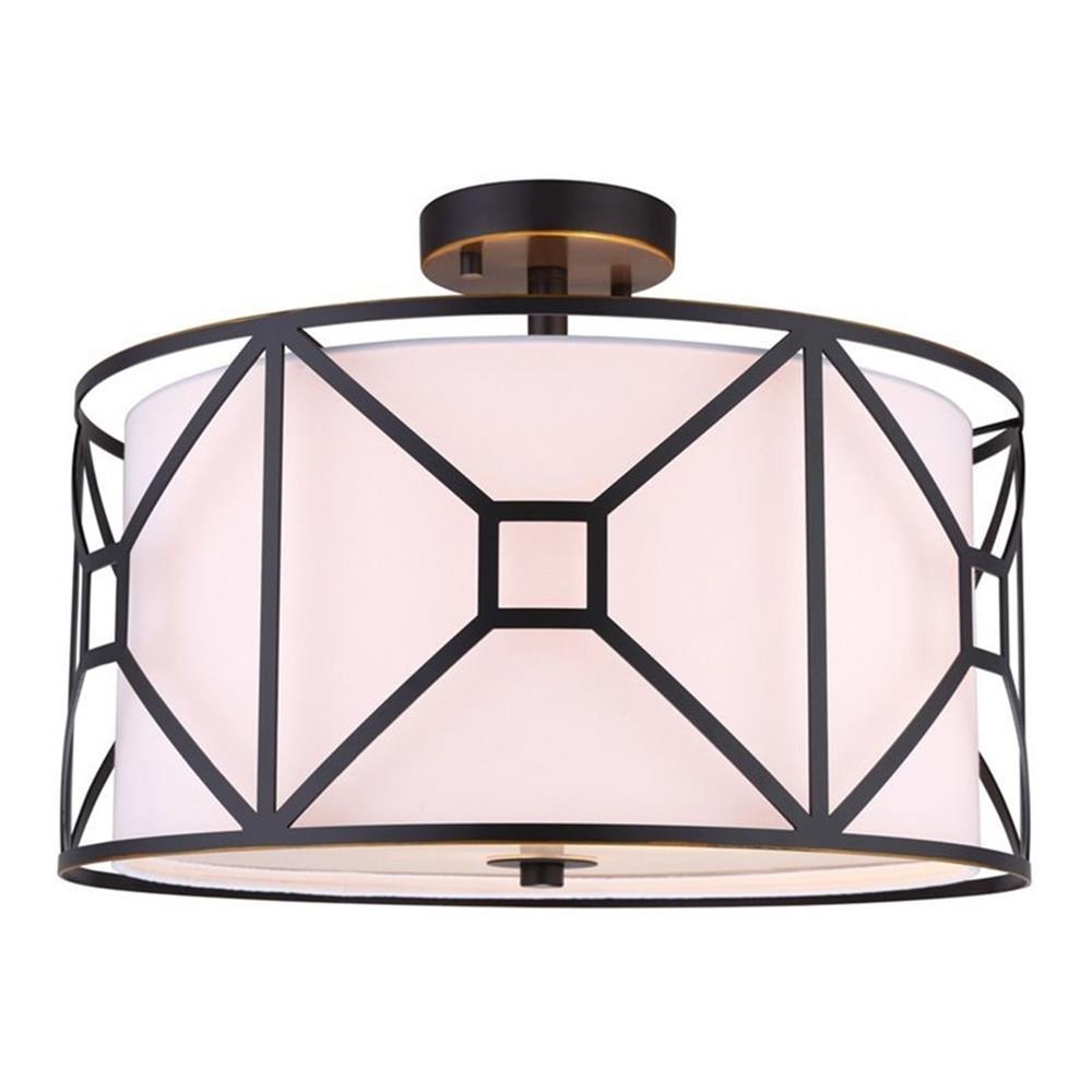 Woodbridge Lighting Regan 17" 3-Light Steel & Fabric Semi-Flush in Satin Nickel - Image 4