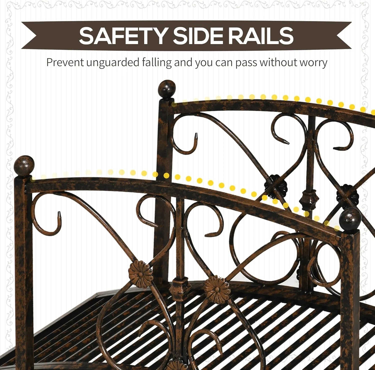 XgoodX 3.3FT Metal Garden Bridge with Decorative Scrollwork, Arched Footbridge with Safety Side Rails for Pond, Stream, Yard, Zen Garden, Outdoor Landscape D-cor-Black - Image 13