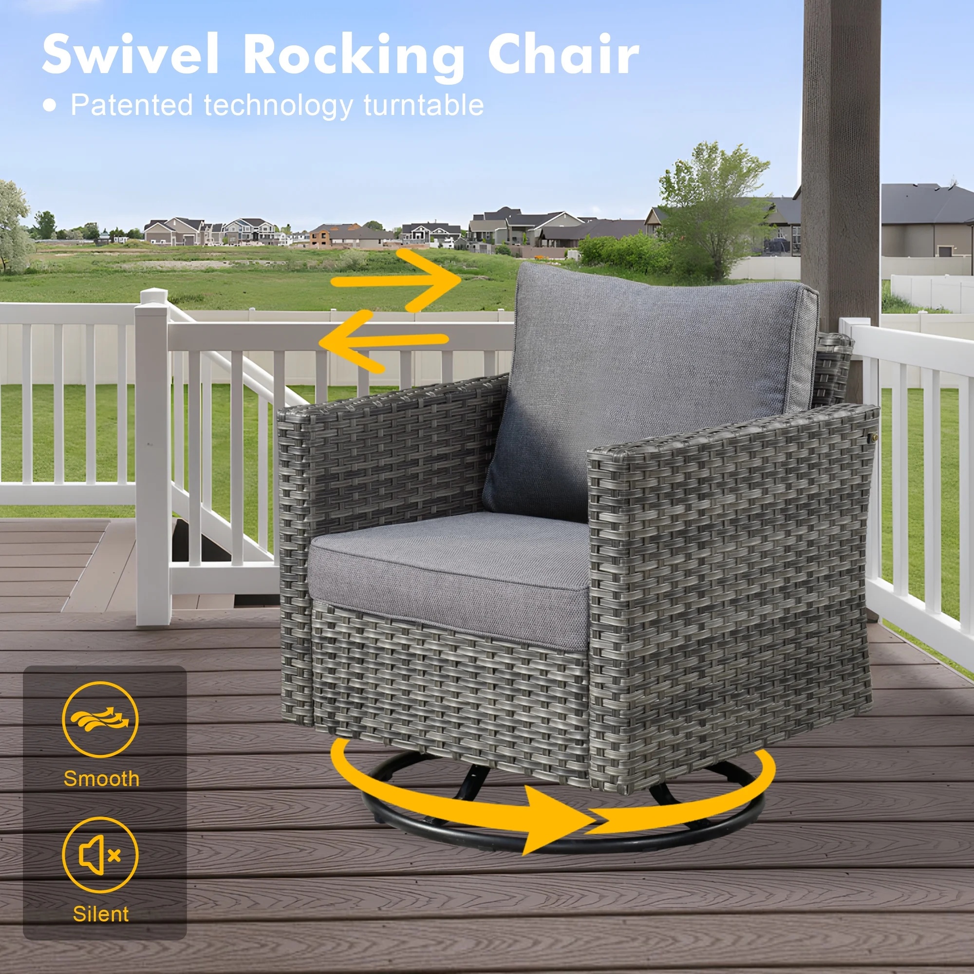 Ovios 6 Pieces Outdoor Patio Furniture Set with Gas Propane Fire Pit Table Wicker Outdoor Conversation Set with Swivel Rocking Chair for Backyard, Cushion Beige - Image 16