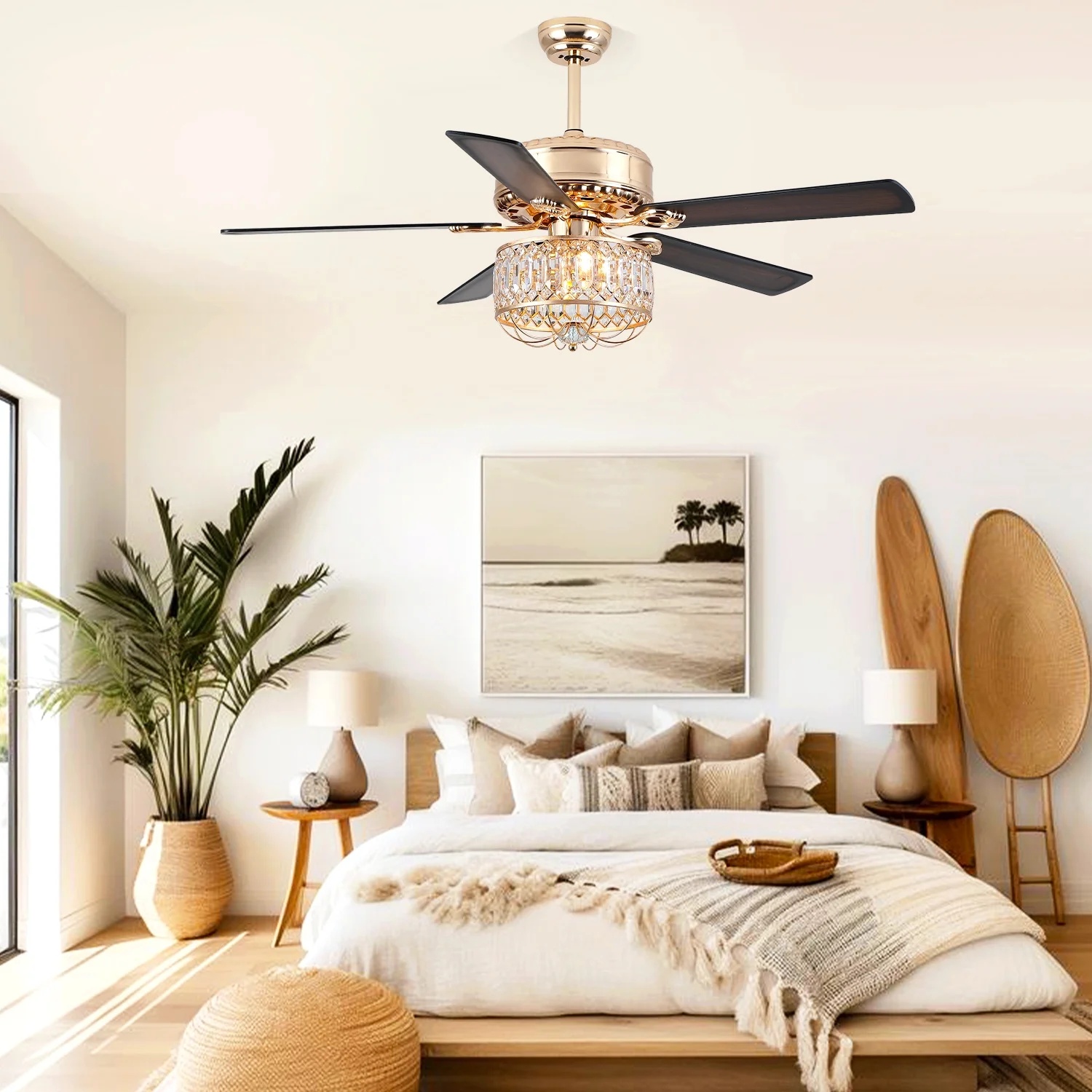 Kviflon 52" Farmhouse Ceiling Fan with Lights & Remote, Crystal Chandelier, Wood Blades, Quiet Motor, 6-Speed, Timer, Modern Lighting for Living Room, Bedroom, Dining Room, Chrome Finish - Image 31