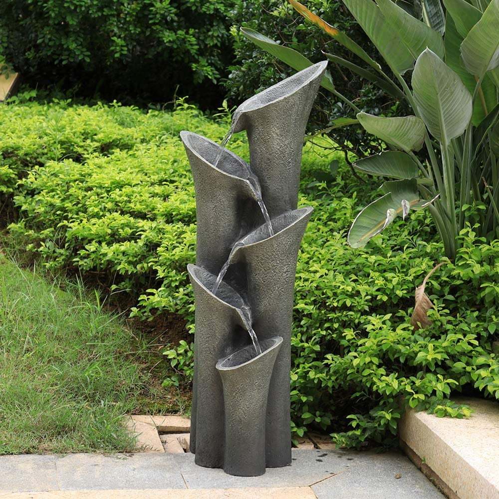 5-Tier Outdoor Water Fountains with LED Lights, 40" High Waterfalls Outdoor Water Feature for Garden Yard Patio Deck Home - Image 4