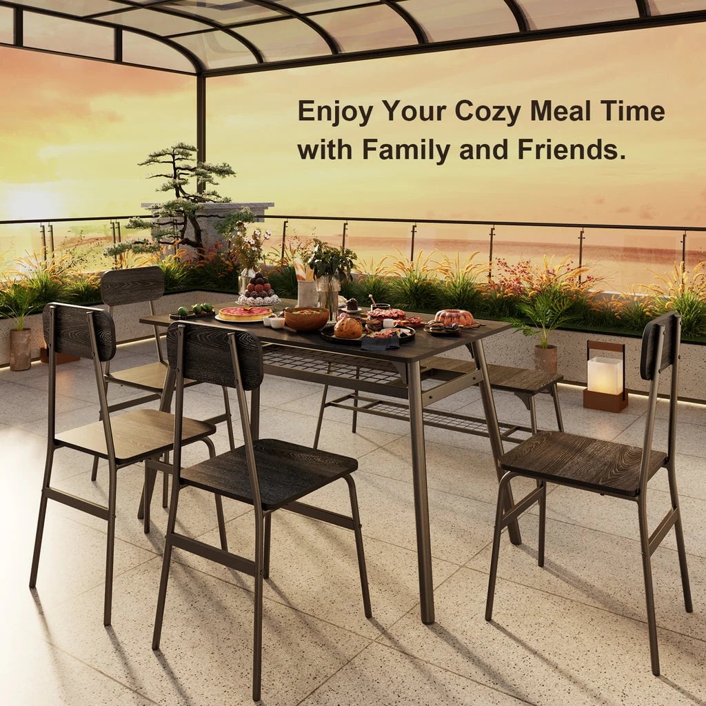 Aiho Dining Table Set for 6 with Storage Rack for Your Daily Meals and Parties - Black - Image 8