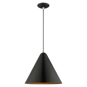 Livex Lighting Dulce 14" 1-Light Modern Metal Single Pendant in Shiny Black