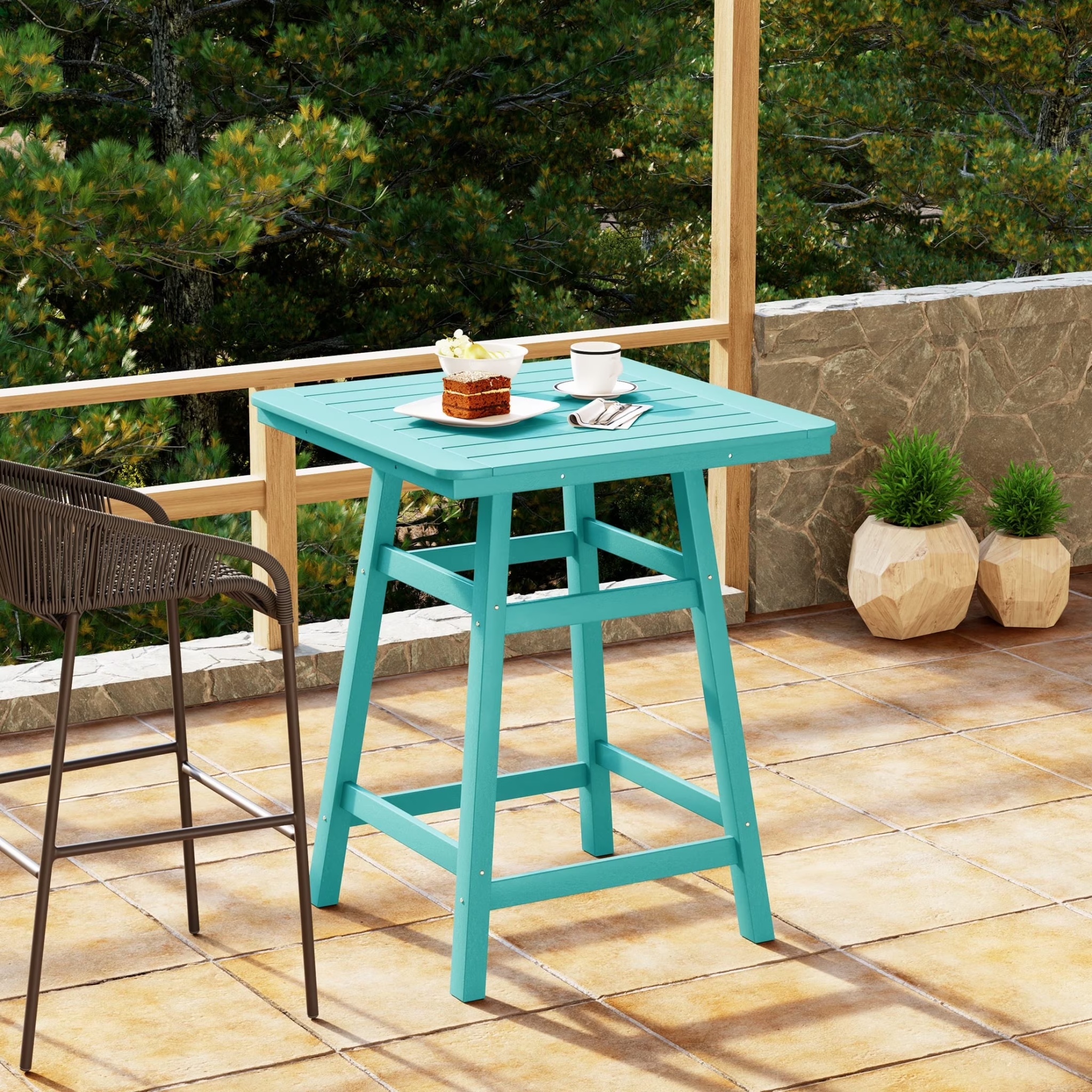 WestinTrends Outdoor 37" Counter Height HDPE Patio Square Bar Table, Dark Brown - Image 5