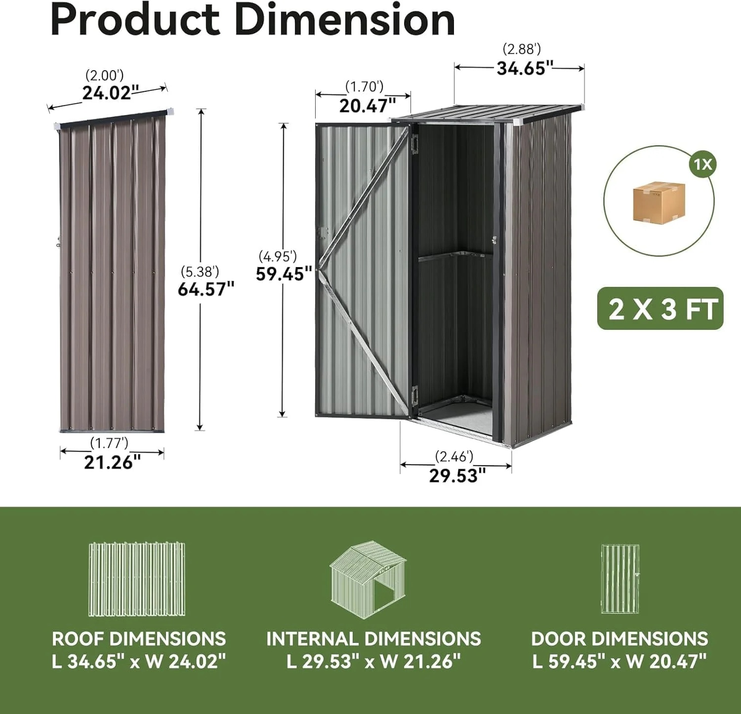 Aoxun 6' x 4' Storage Shed Lean to Storage Shed, Outdoor Metal Wall Side Storage Sheds, Outdoor Storage Cabinet for Patio, Garden, Lawn (Brown) - Image 30