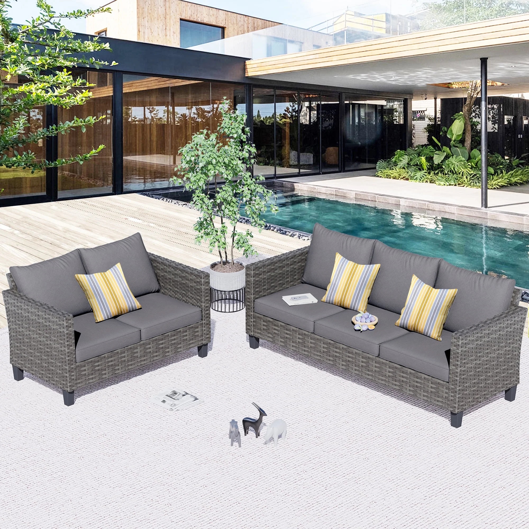Ovios 6 Pieces Outdoor Patio Furniture Set with Gas Propane Fire Pit Table Wicker Outdoor Conversation Set with Swivel Rocking Chair for Backyard, Cushion Beige - Image 20