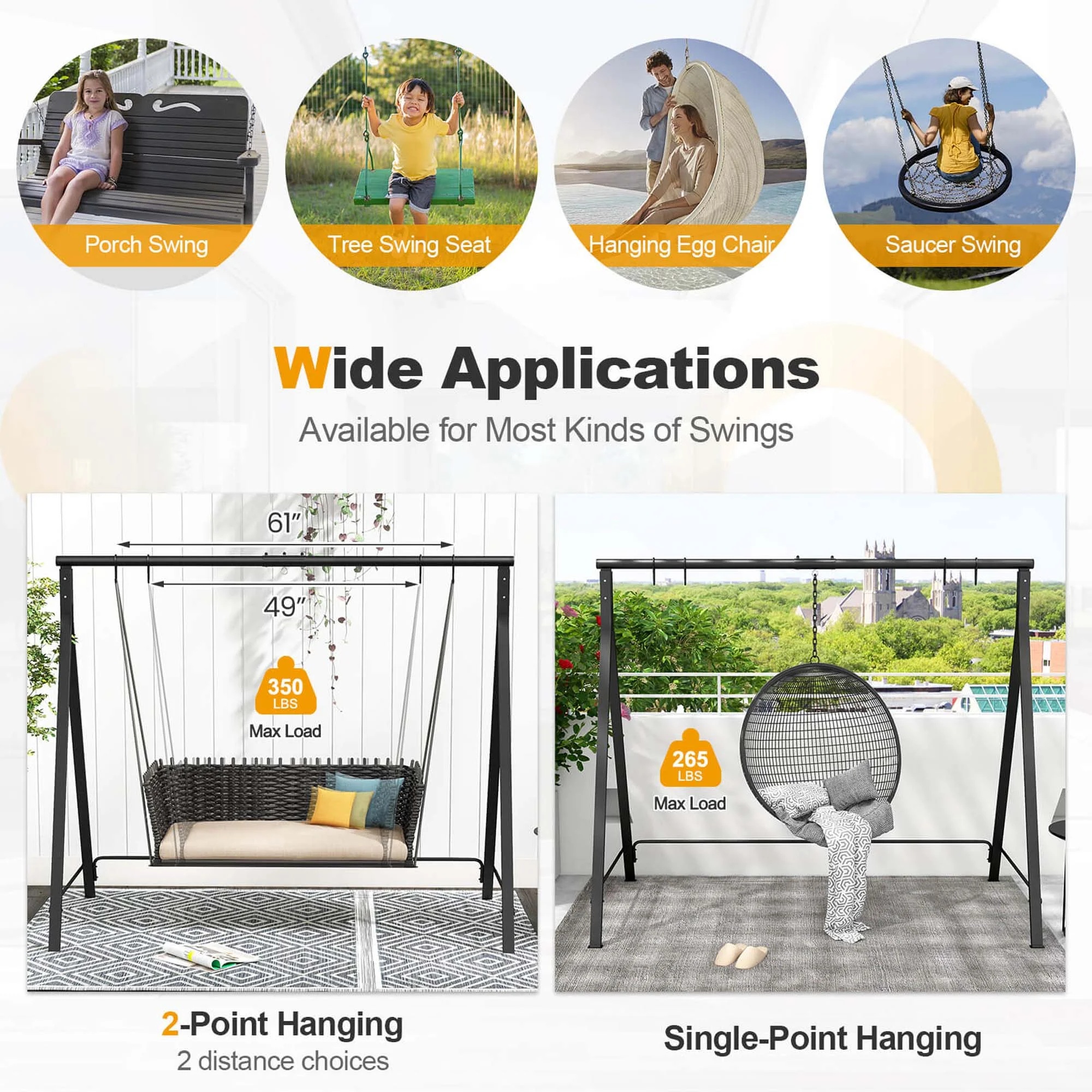 Costway Outdoor Porch Swing Frame Patio Metal Swing Stand with A-Shaped Structure - Image 6
