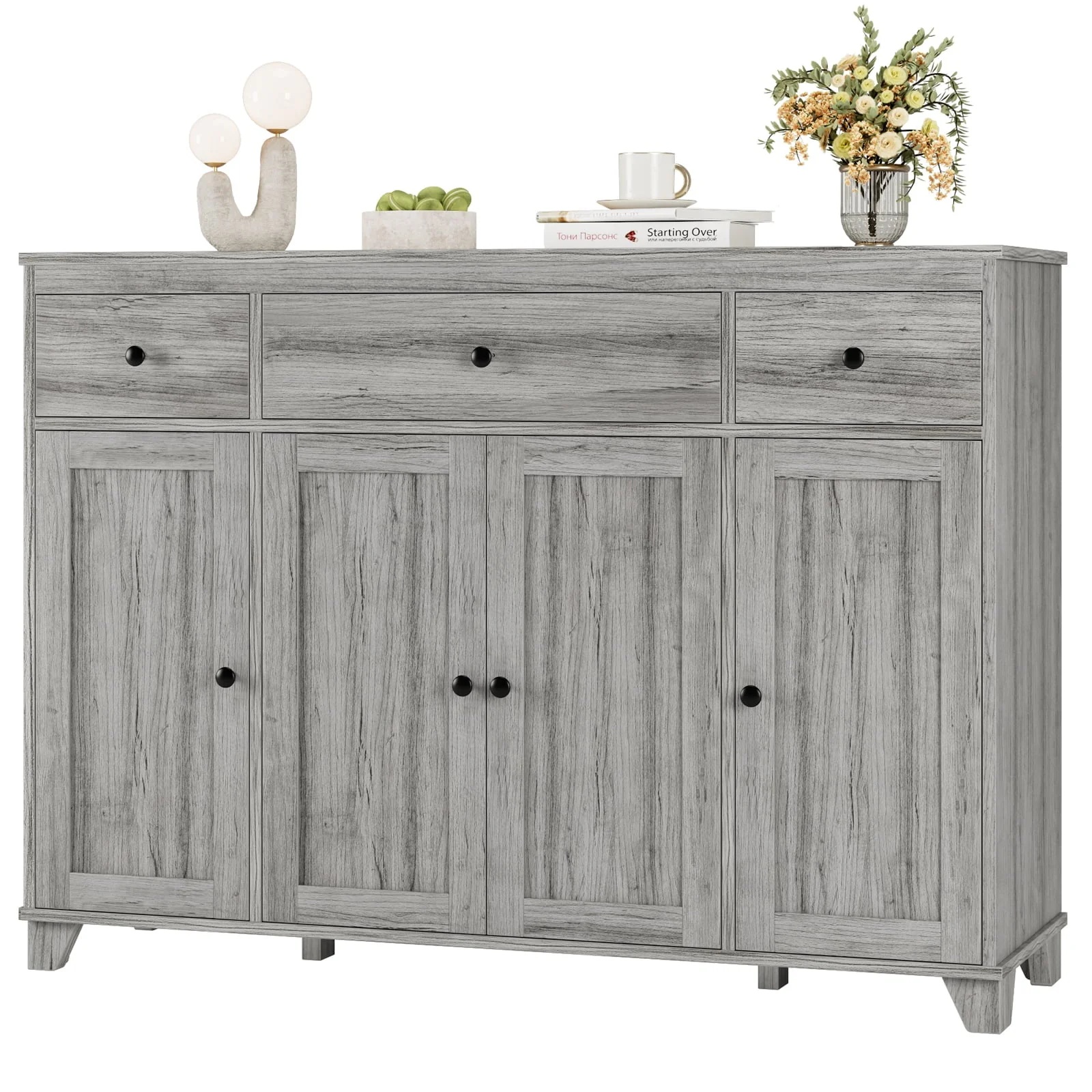 Homfa Buffet Sideboard, Wooden Storage Cabinet with Drawers & Doors, Wide Buffet Cabinet for Dining Room, Gray - Image 8