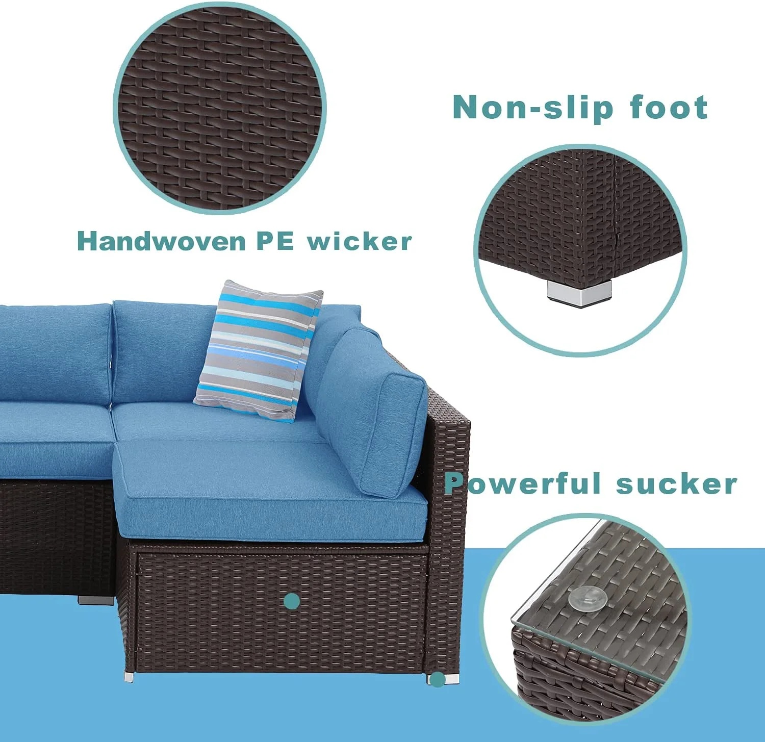 COSIEST 7-Piece 6-Seats Outdoor Brown Wicker Patio Sectional Sofa Set with Coffee Table - Image 11