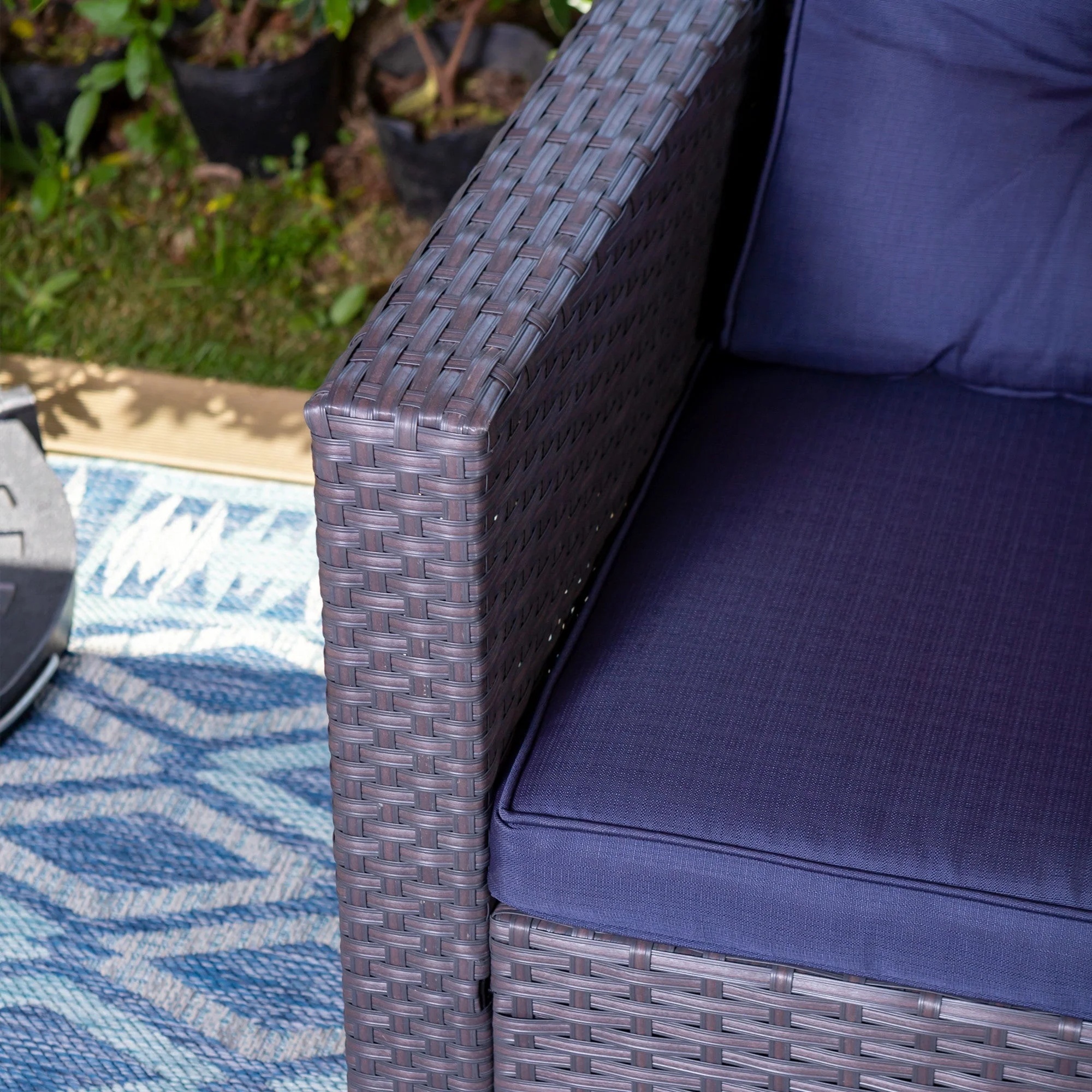 Sophia & William 3Pcs Outdoor Patio Wicker Rattan Sectional Sofa Set - Blue - Image 7