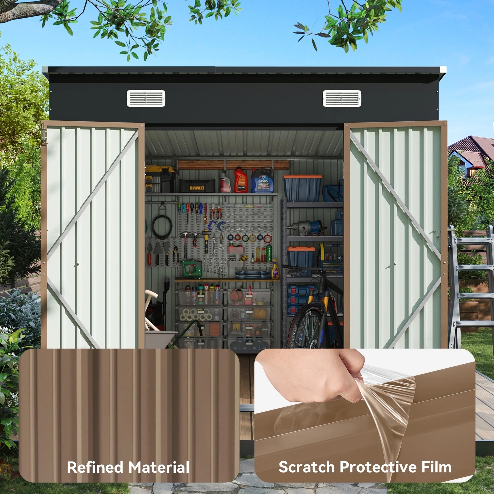 Aoxun 6' x 4' Storage Shed Lean to Storage Shed, Outdoor Metal Wall Side Storage Sheds, Outdoor Storage Cabinet for Patio, Garden, Lawn (Brown) - Image 42