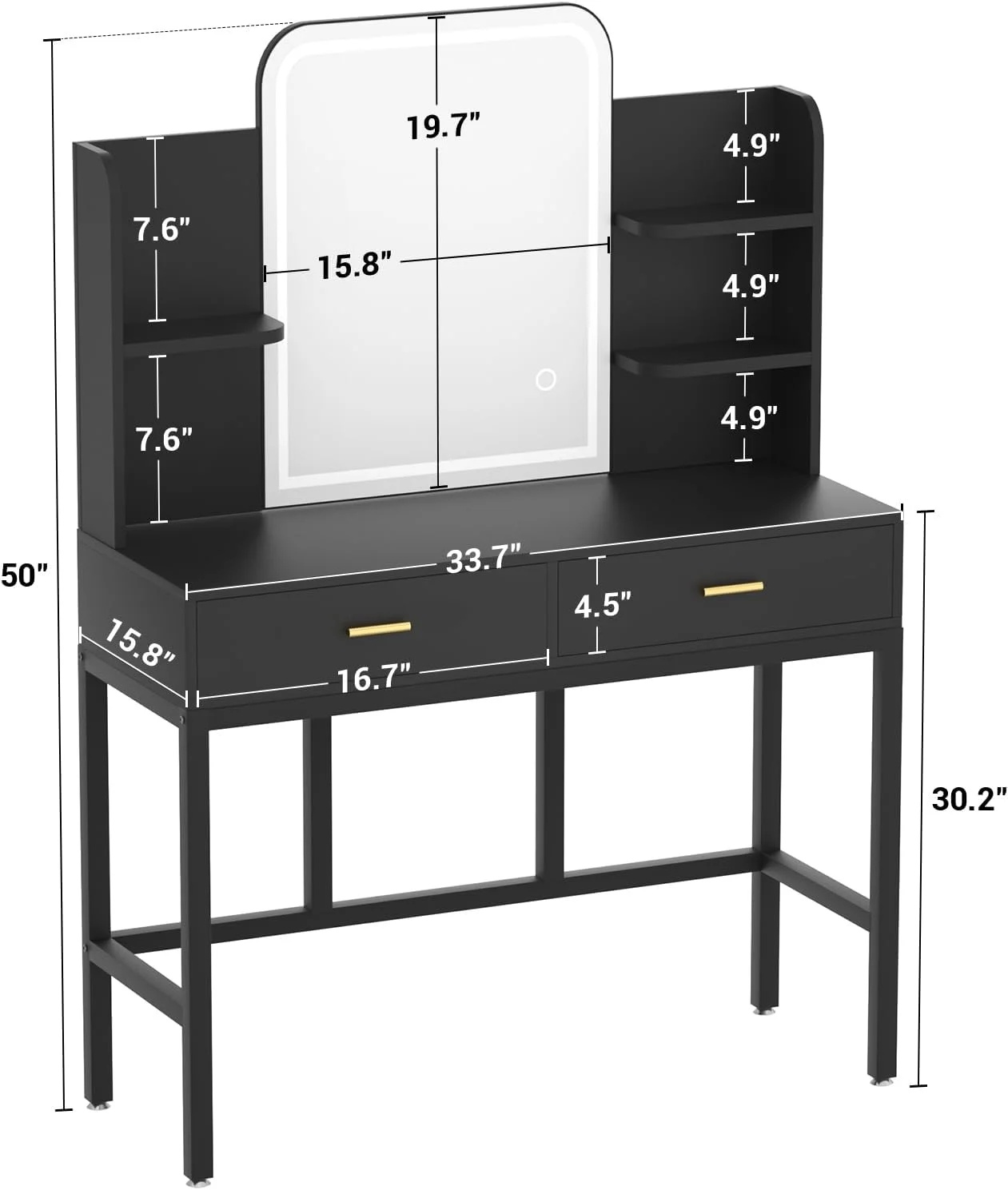 iSunirm Vanity Desk with Mirror and Lights, Makeup Vanity with 2 Drawers, Vanity Table Set with 3 Color Adjustable Lighting Options, Modern Dressing Table with Shelf, for Bedroom, Pink - Image 18