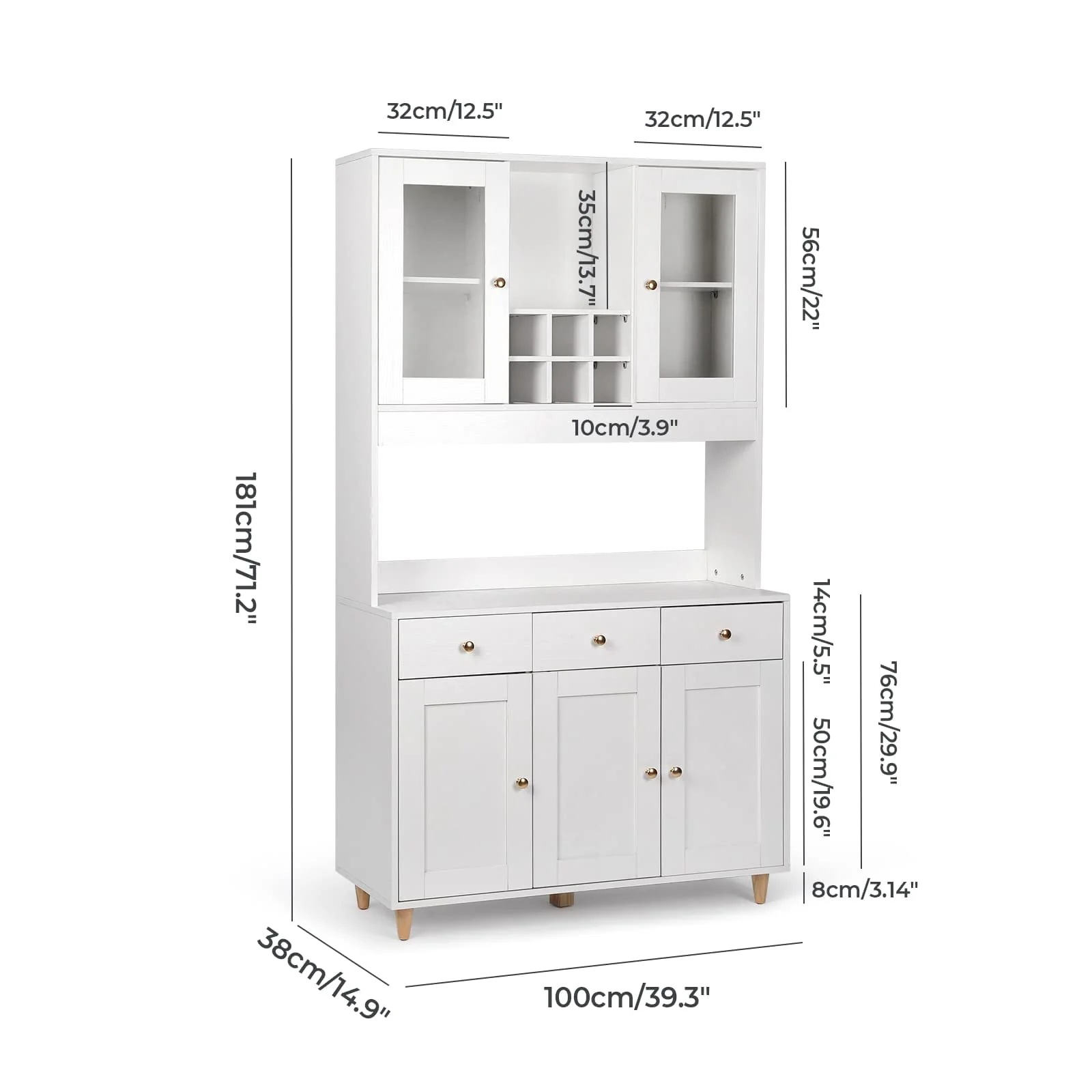 Freestanding Kitchen Pantry Cupboard Cabinet with 3 Drawers with 5 Storage Cabinets - Image 6