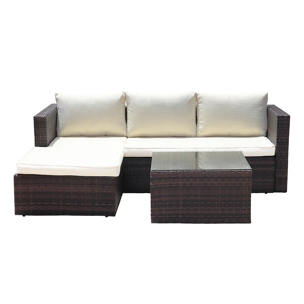 Abble 3pcs Patio Furniture Set Outddor Wicker Sectional Set Conversation Sofa Set with Cushions-Gray - Image 9