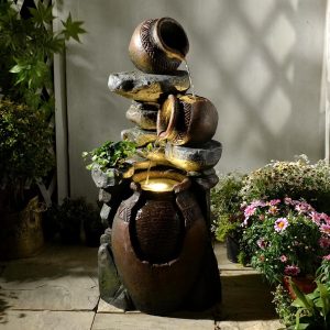 Garden Water Fountain Outdoor Decor - 38.4" 3 Tier Standing Cascading Waterfall Outdoor Water Fountain with LED Lights & Pumps,Natural Design for Garden,Patio, Porch, Backyard, Home Art Decor