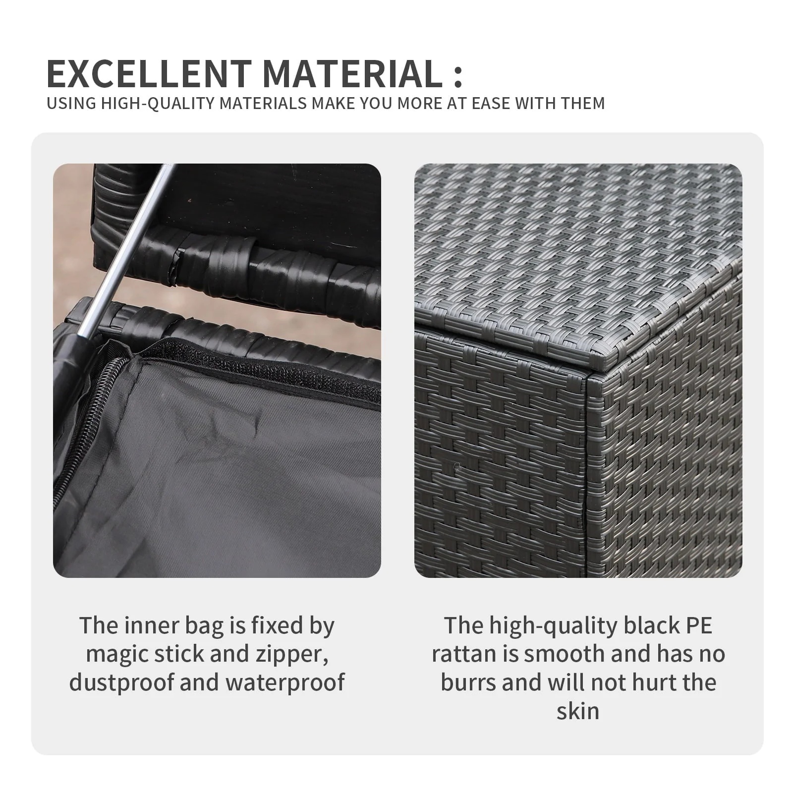 Waroom Outdoor Wicker Storage Box, 150gal Waterproof Deck Bin with Steel Frame and Lid(Assembled Size 46.3x28.3x29.7"), Black Rattan - Image 8