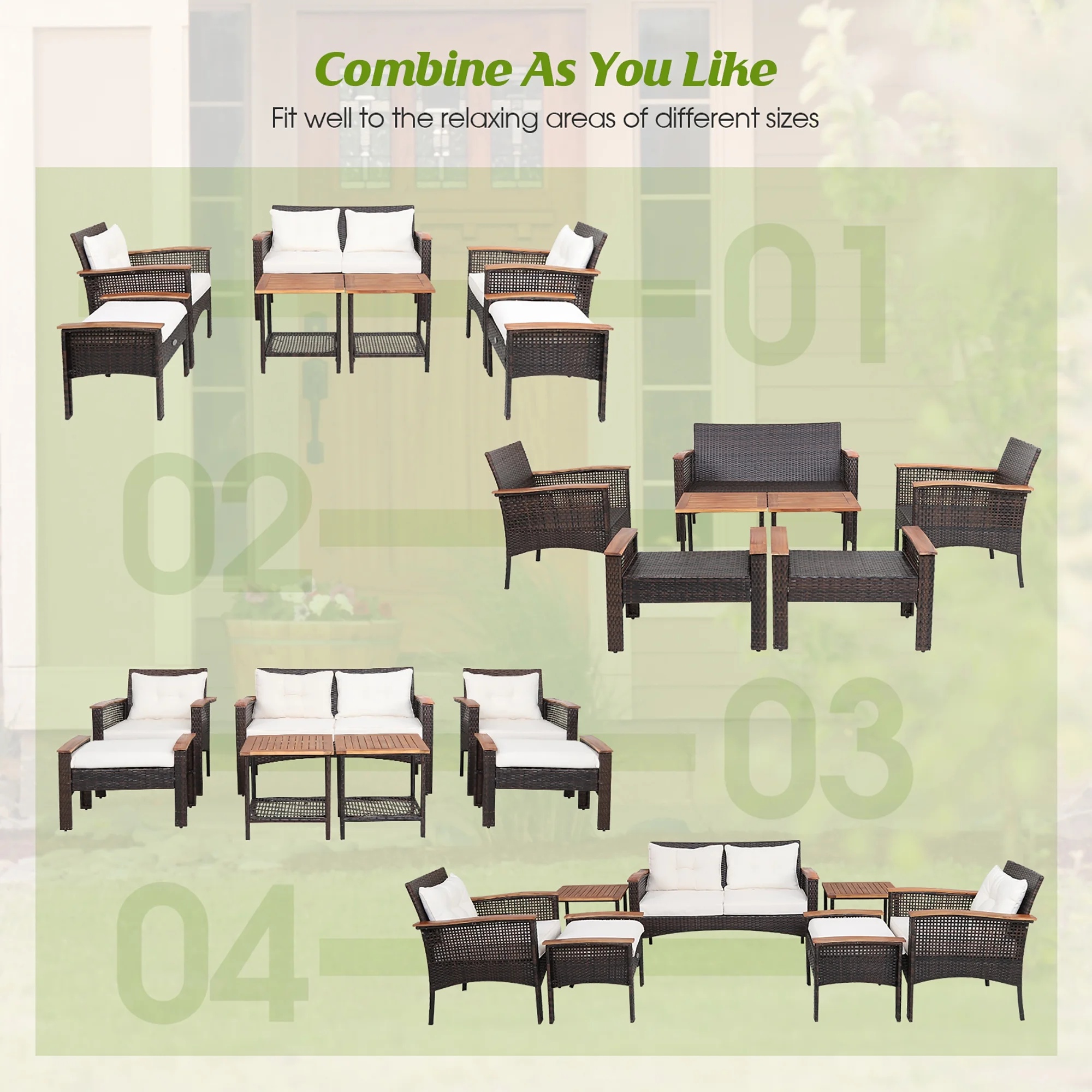 Gymax 7PCS Patio Rattan Sofa Set Outdoor Wicker Conversation Set w/ Coffee Tables - Image 4