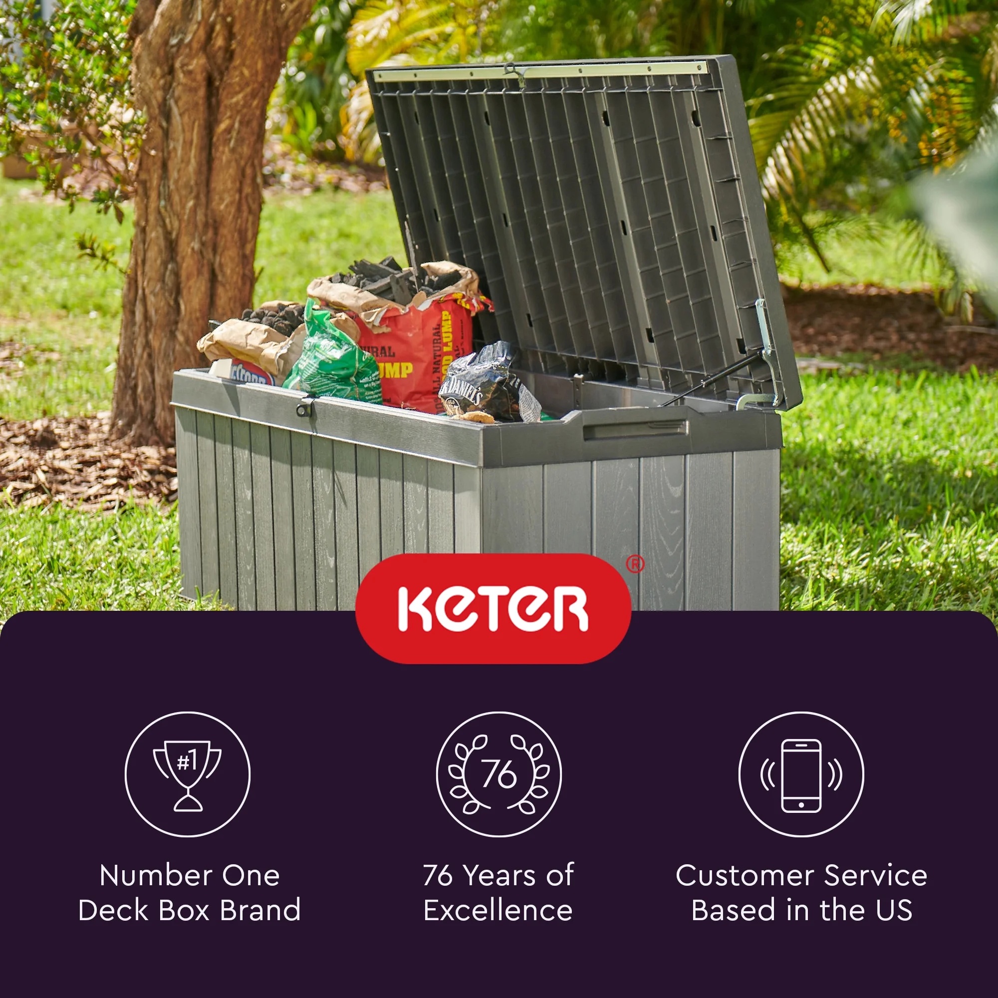Keter Darwin 100 Gallon Large Resin Deck Box for Patio Outdoor Storage, Grey - Image 11