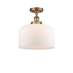 Innovations Lighting  Ballston Urban Bell - 1 Light 12" Semi-Flush Mount Brushed Brass/Matte White