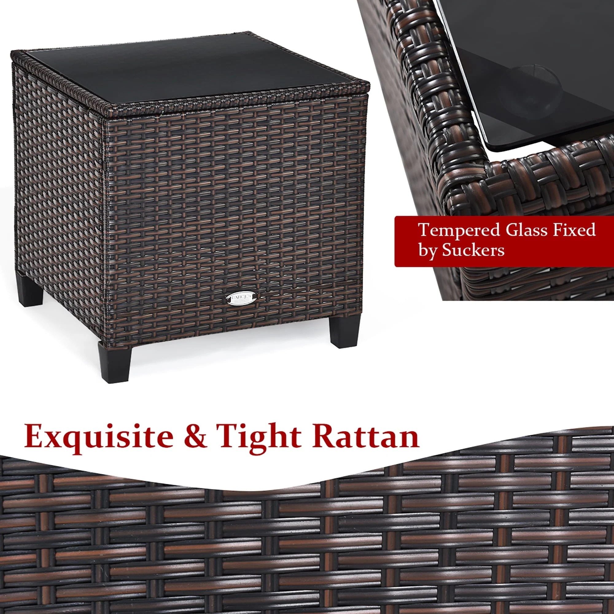 Costway 3PCS Patio Rattan Furniture Set Cushioned Conversation Set Sofa Coffee Table Red - Image 11