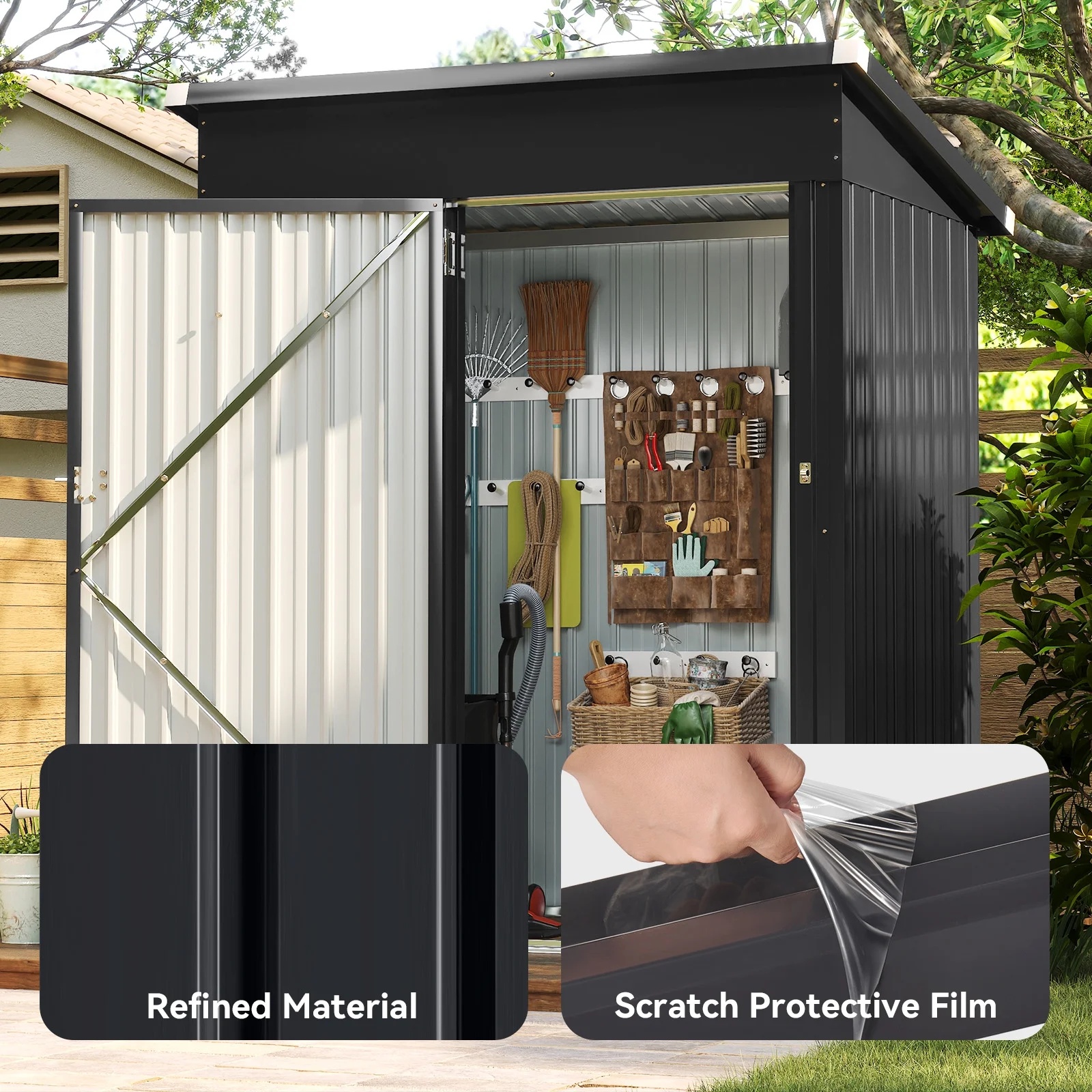 Aoxun 6' x 4' Storage Shed Lean to Storage Shed, Outdoor Metal Wall Side Storage Sheds, Outdoor Storage Cabinet for Patio, Garden, Lawn (Brown) - Image 53