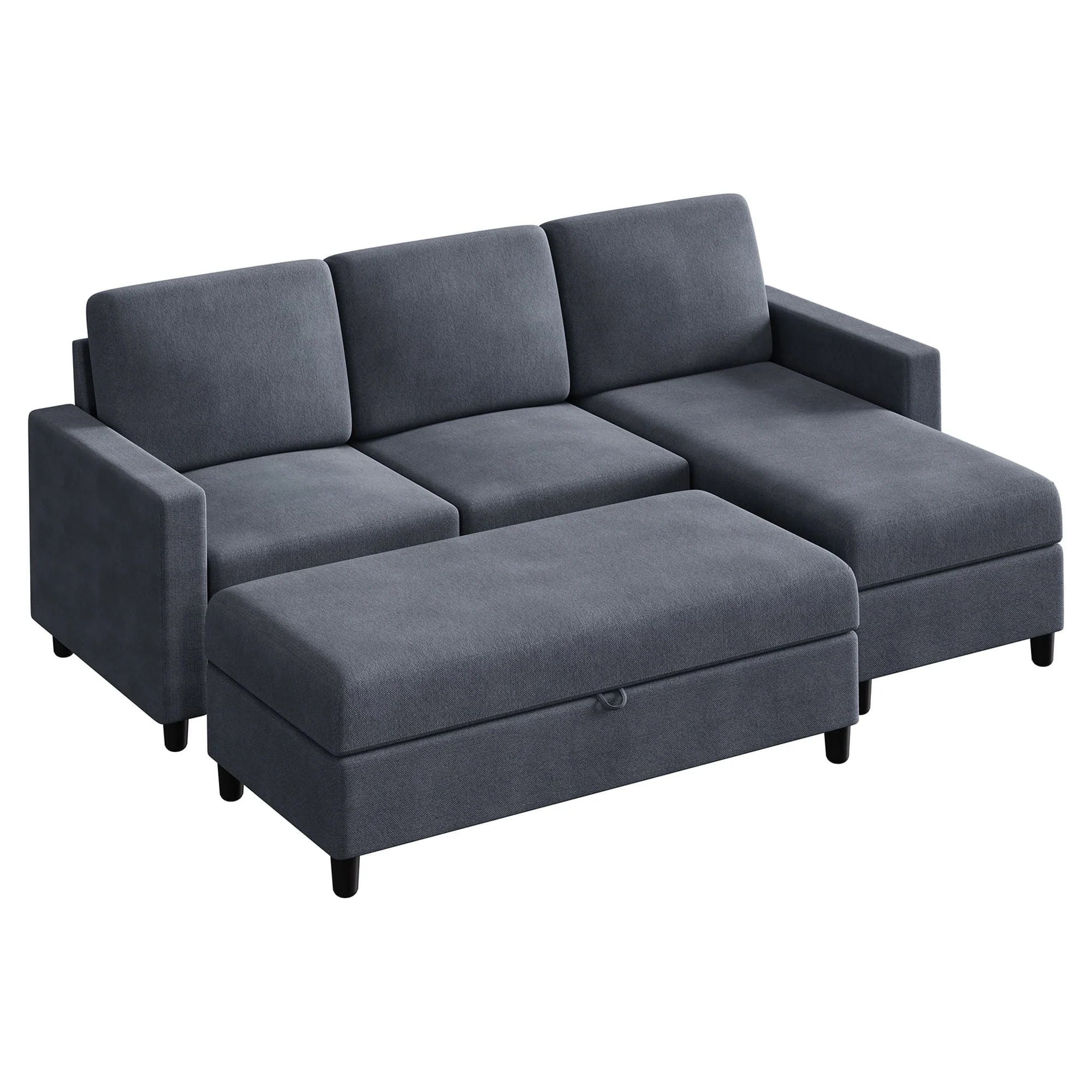 Sobaniilo Soft Couches Set, Convertible Sectional Sofa with Storage Ottoman, Fabric Couches Set for Living Room, Dark Grey - Image 5