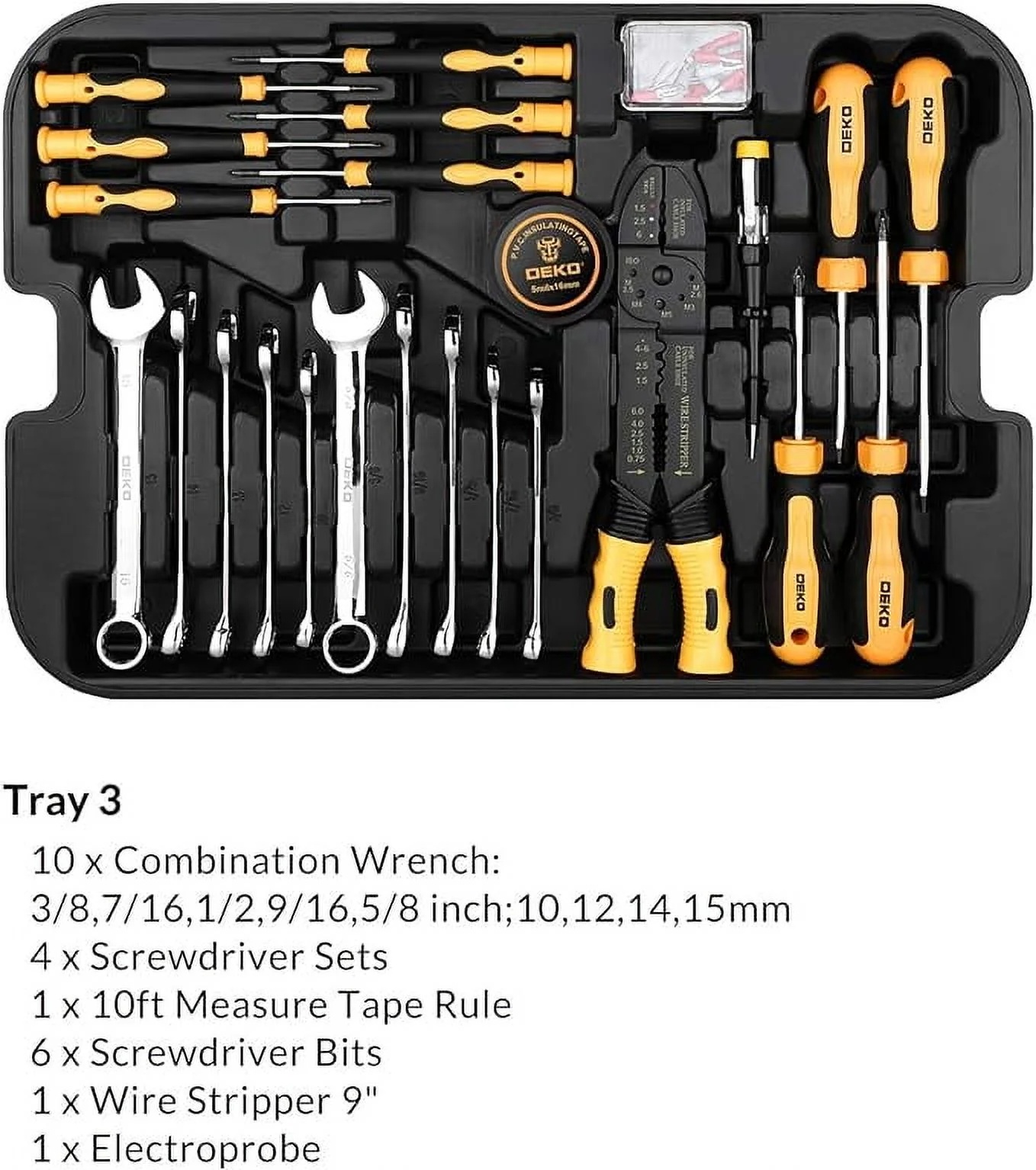 DEKOPRO 258 Piece Tool Kit with Rolling Tool Box Socket Wrench Hand Tool Set Mechanic Case Trolley Portable - Image 3
