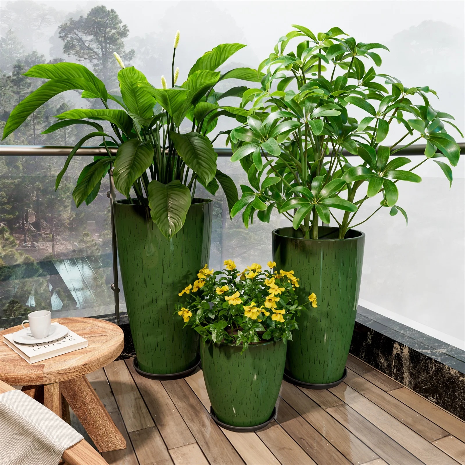 24,21,10 inch Large Planter for Indoor & Outdoor Plants, Set of 3, Sturdy Plant Flower Pots Modern Decor for Front Porch Patio,Blue - Image 11