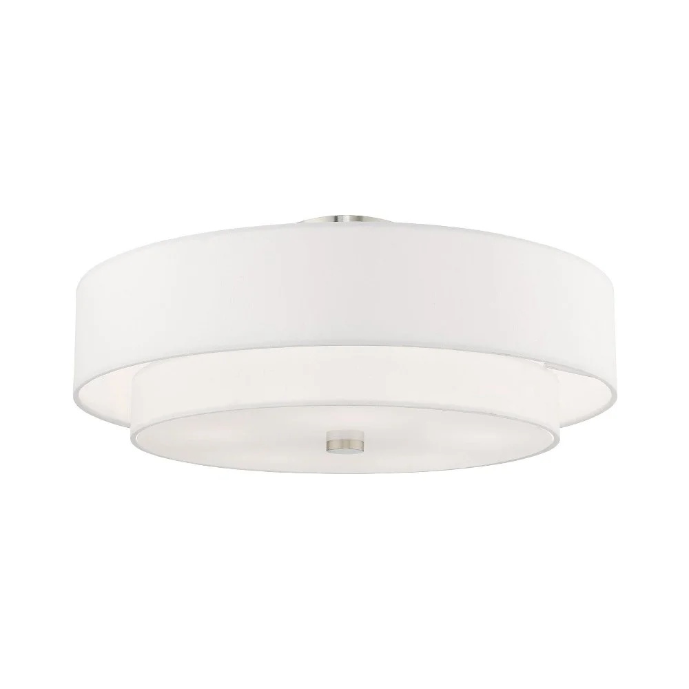 Livex Lighting Meridian 9.5" 5-Light Metal & Fabric Semi Flush in Satin Brass - Image 5