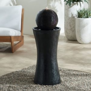 Dark Sphere 35 1/2" High Zen Modern Indoor Outdoor Decor Faux Stone Floor Fountain w/ Light LED Bubbler Pillar