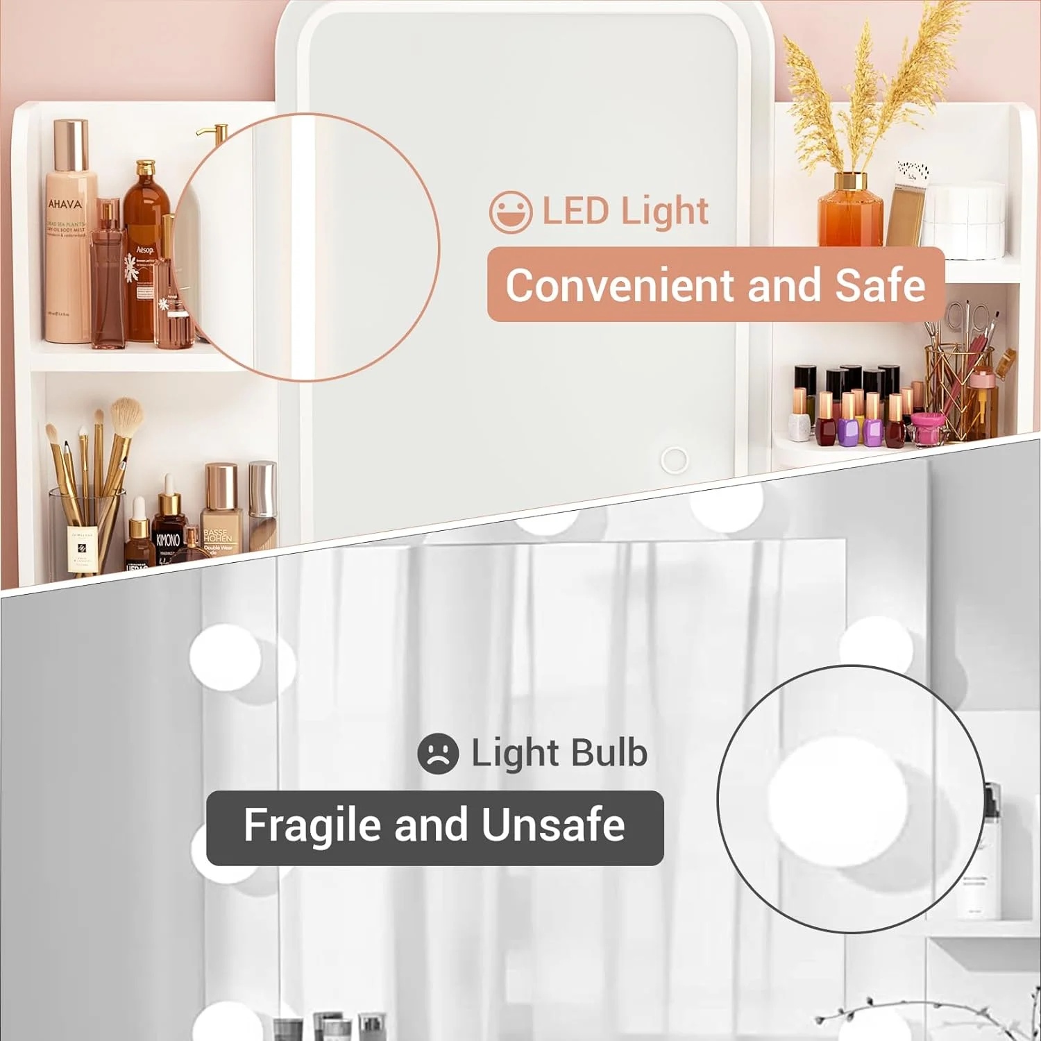 iSunirm Vanity Desk with Mirror and Lights, Makeup Vanity with 2 Drawers, Vanity Table Set with 3 Color Adjustable Lighting Options, Modern Dressing Table with Shelf, for Bedroom, Pink - Image 15